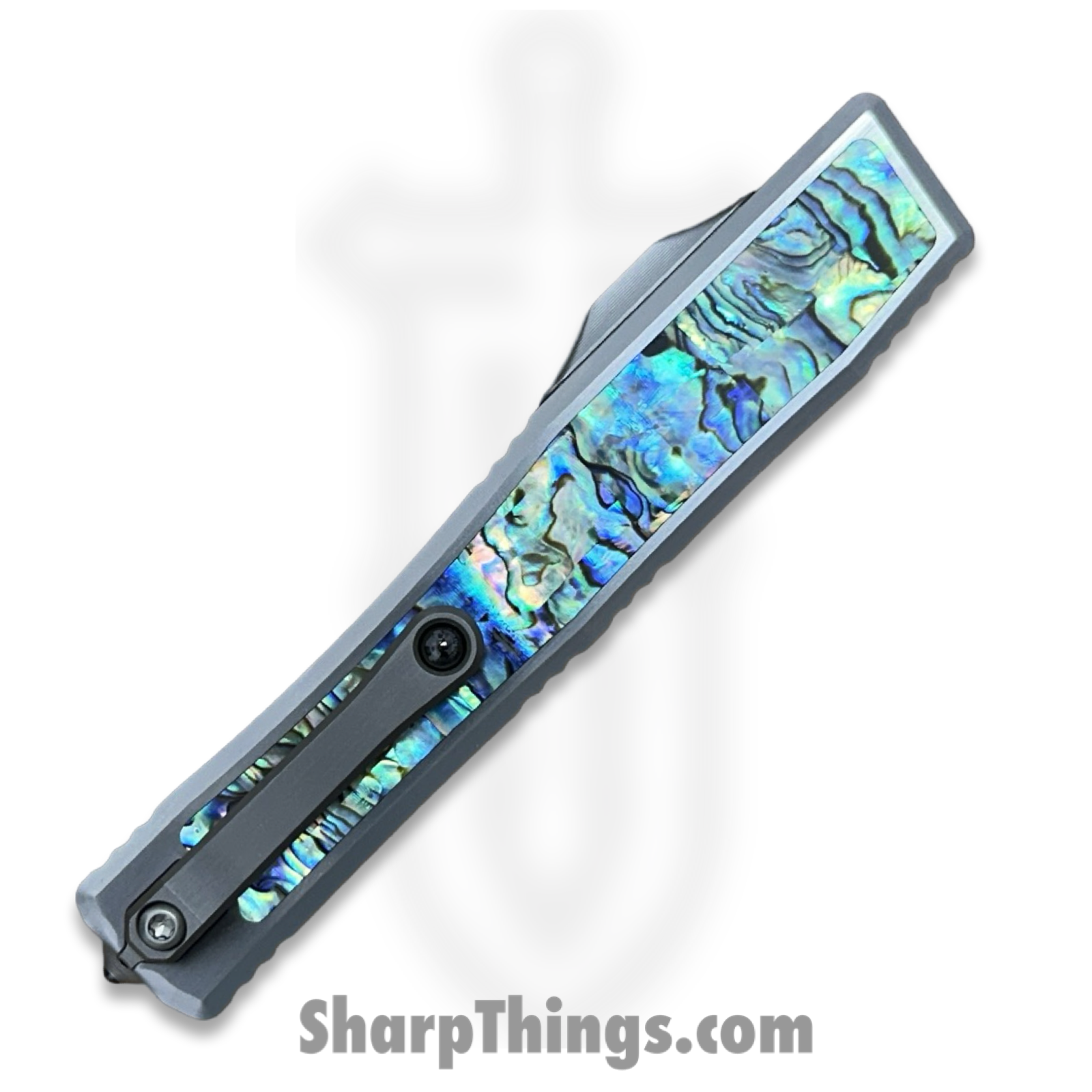 Heretic Knives - NYXCSTM524 - NYX Custom - OTF Auto - Mirror Polish M390 Clip Point - SS Frame w Abalone Inlays - Polished - Image 4