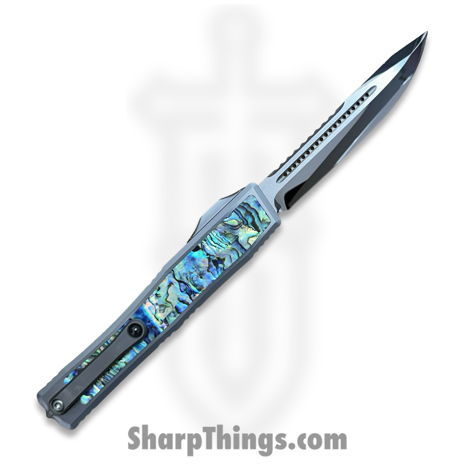 Heretic Knives - NYXCSTM524 - NYX Custom - OTF Auto - Mirror Polish M390 Clip Point - SS Frame w Abalone Inlays - Polished - Image 2