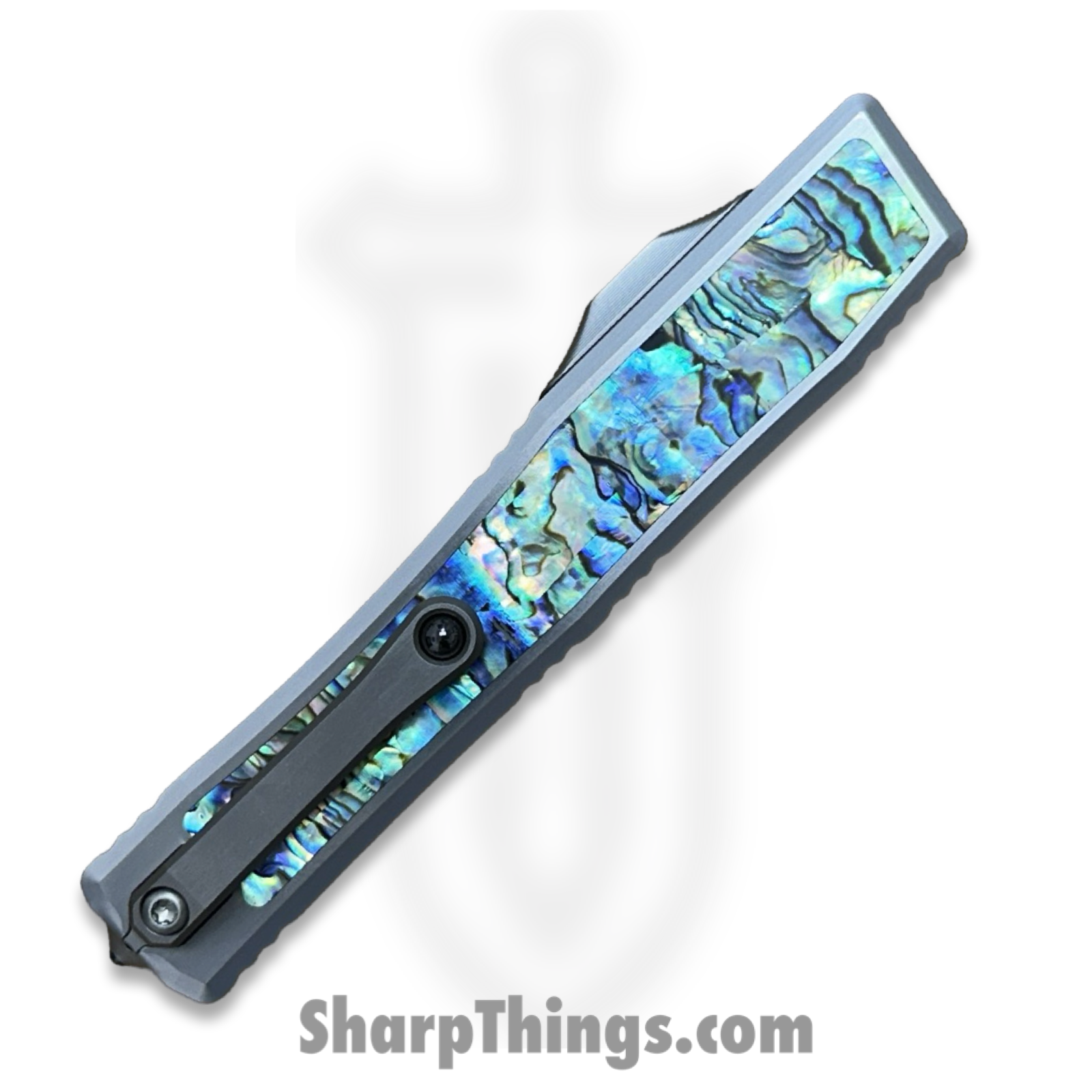 Heretic Knives - NYXCSTM524 - NYX Custom - OTF Auto - Mirror Polish M390 Clip Point - SS Frame w Abalone Inlays - Polished - Image 12