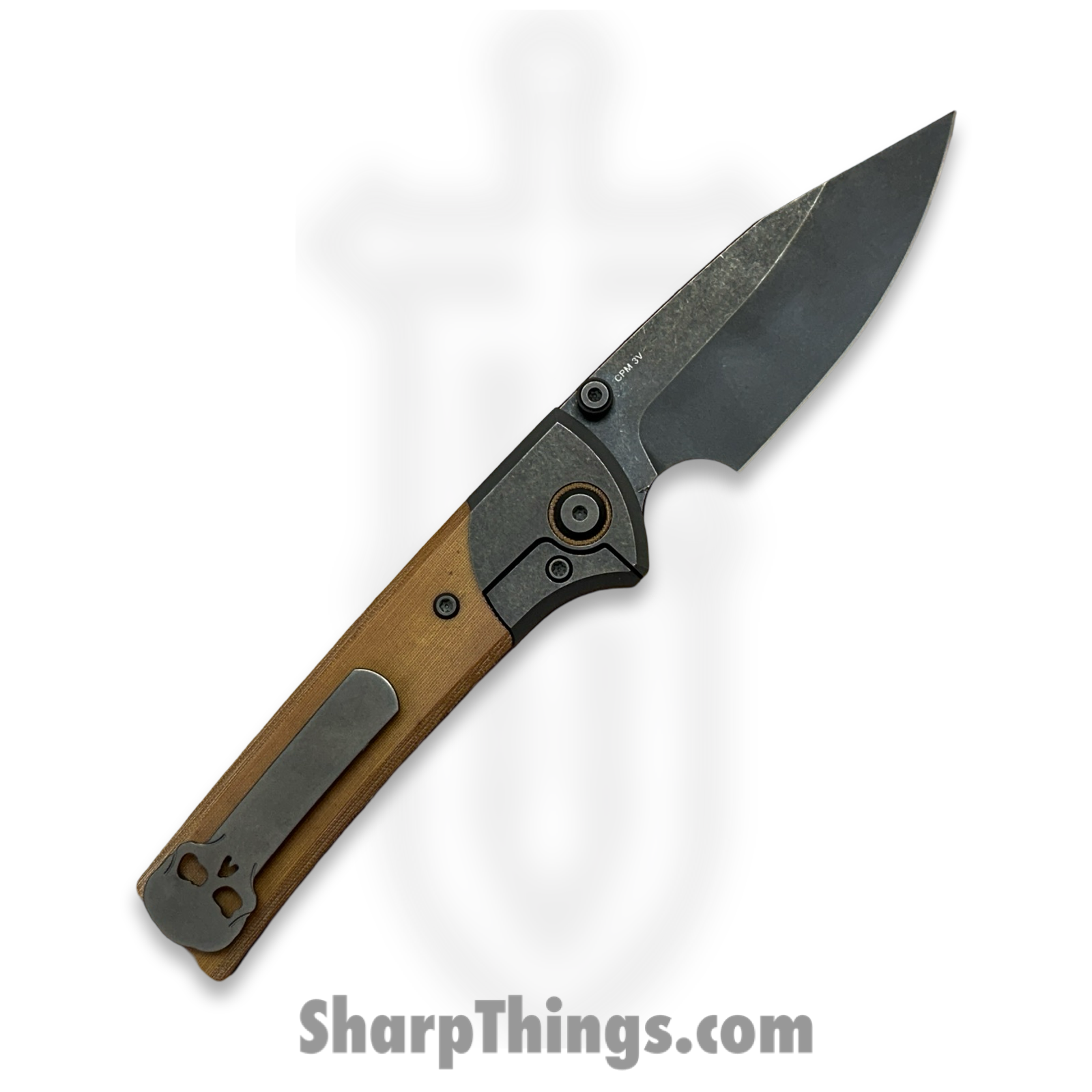 Chaves Knives - SGDPDLTIMI - Exclusive Scapegoat Street Dirty Steve - Folding Knife - DLC 3V Drop Point - DLC Titanium Micarta - Brown - Image 2