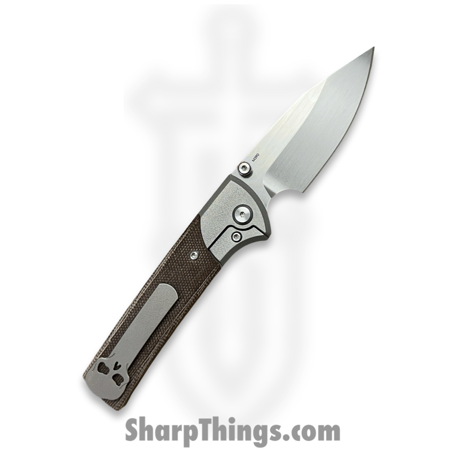 Chaves Knives - SGDPSATIMI - Exclusive Scapegoat Street El Chicano - Folding Knife - Satin M390 Drop Point - Tumbled Titanium Micarta - Brown - Image 2