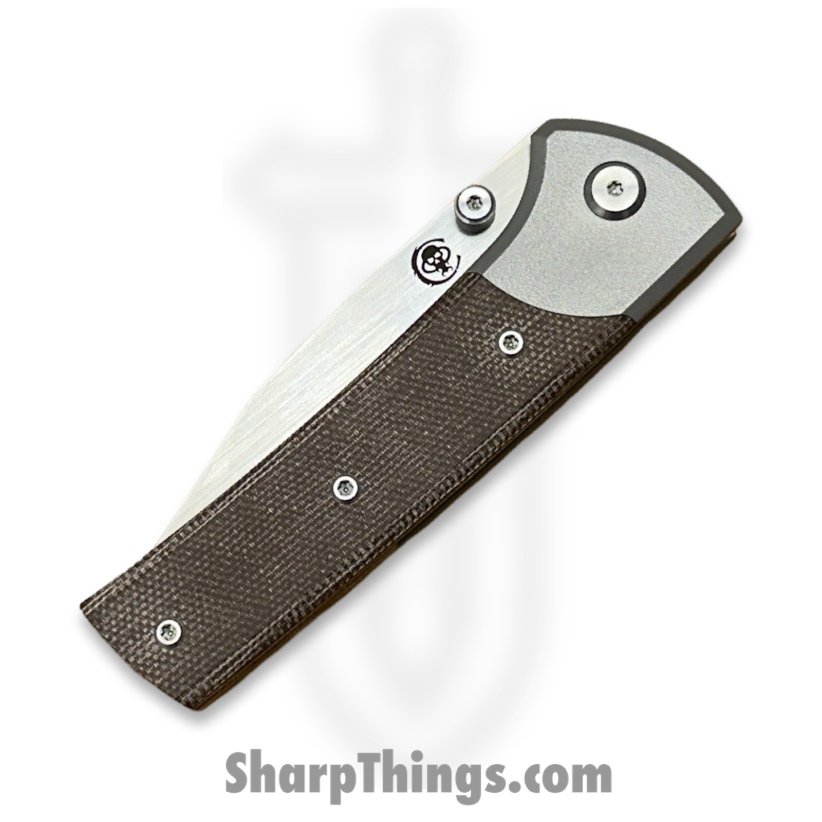Chaves Knives - SGDPSATIMI - Exclusive Scapegoat Street El Chicano - Folding Knife - Satin M390 Drop Point - Tumbled Titanium Micarta - Brown - Image 6