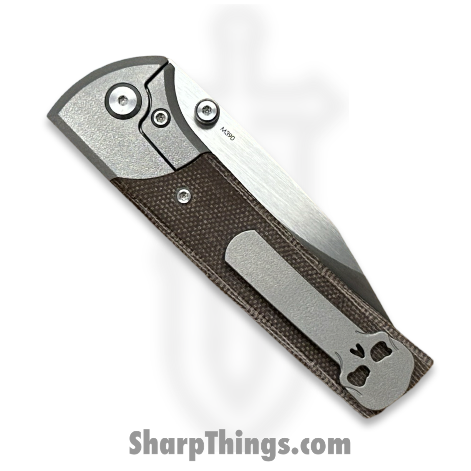 Chaves Knives - SGDPSATIMI - Exclusive Scapegoat Street El Chicano - Folding Knife - Satin M390 Drop Point - Tumbled Titanium Micarta - Brown - Image 5