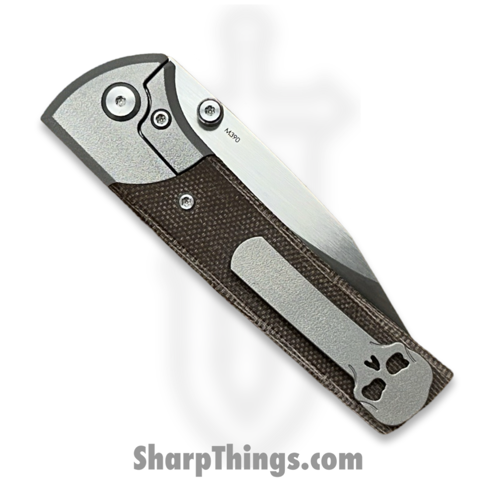 Chaves Knives - SGDPSATIMI - Exclusive Scapegoat Street El Chicano - Folding Knife - Satin M390 Drop Point - Tumbled Titanium Micarta - Brown - Image 4