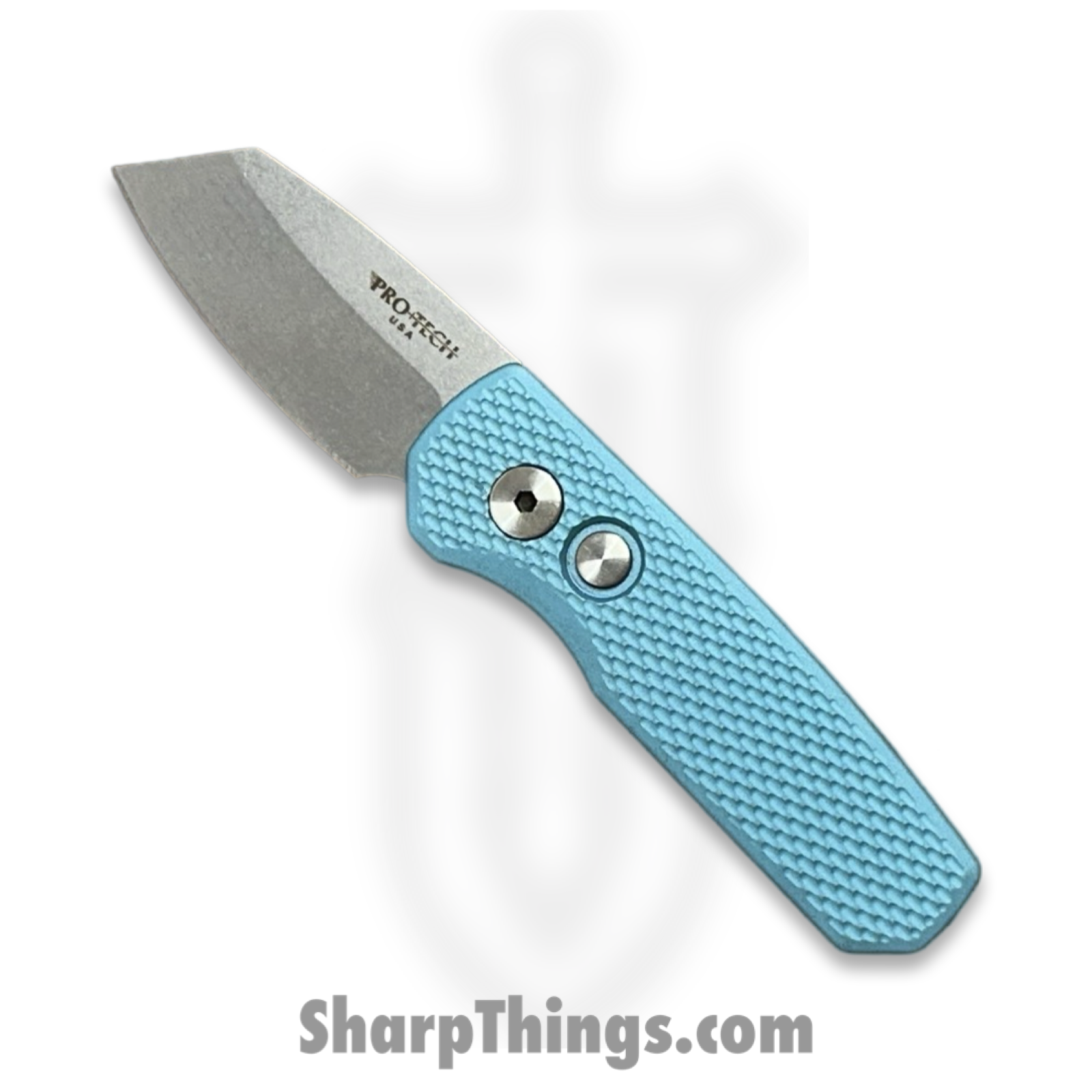 ProTech - R5405T-BLUE - Runt 5 - Automatic Knife - Stonewash Reverse Tanto Magnacut - 6061-T6 Aluminum - Blue
