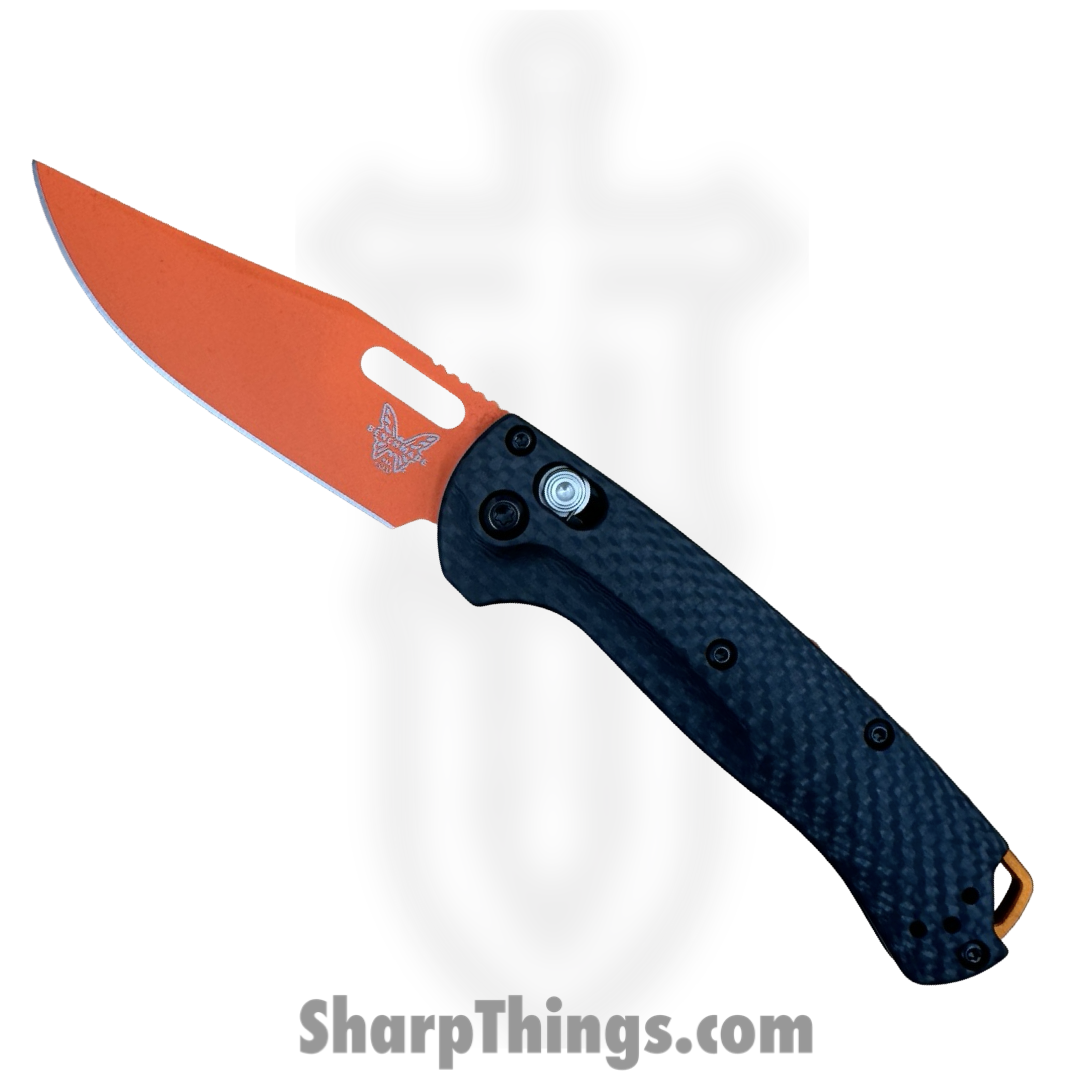 Benchmade - 15533OR-01 - Mini Taggedout - Folding Knife - CPM MagnaCut Coated Clip Point - Carbon Fiber - Orange, Black