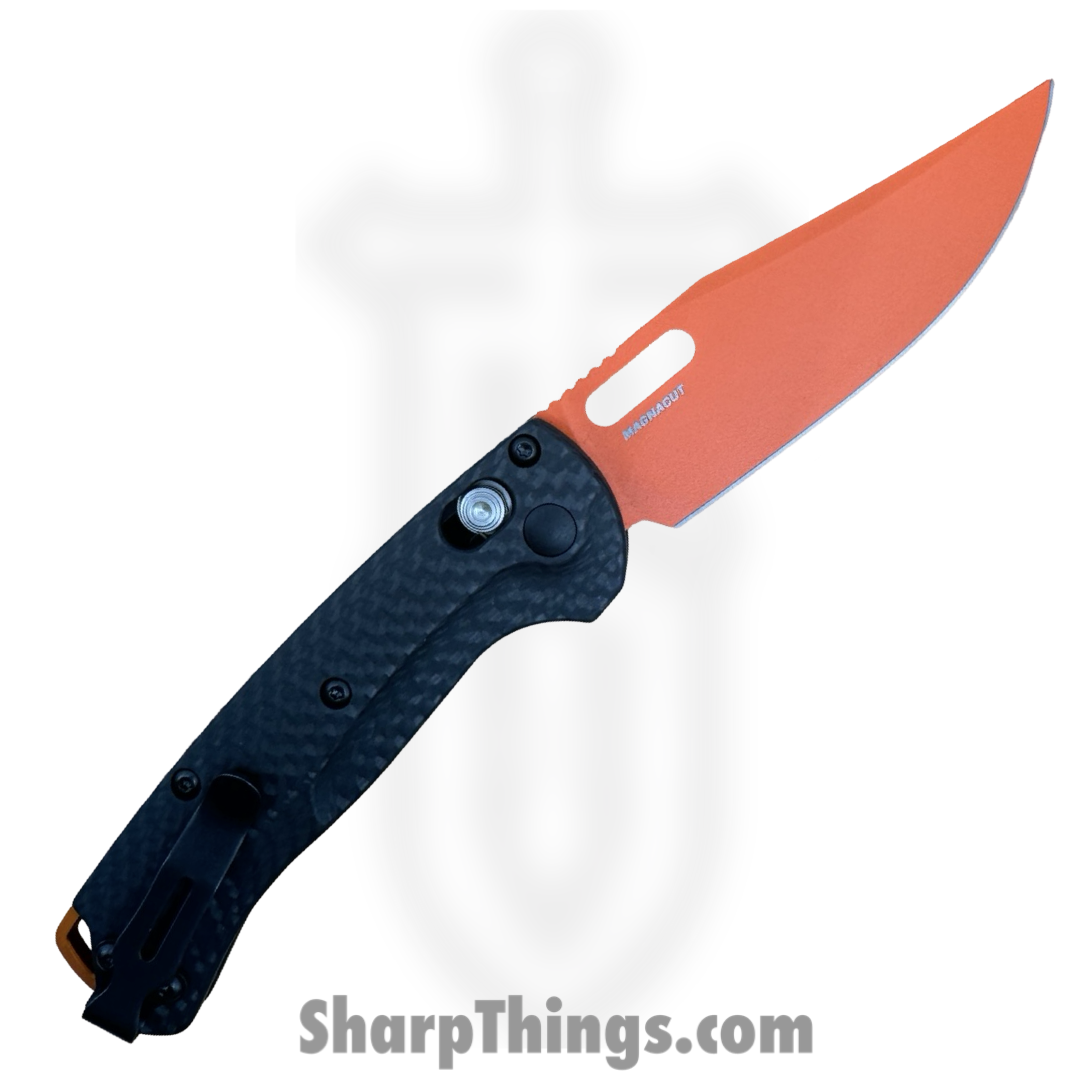 Benchmade - 15533OR-01 - Mini Taggedout - Folding Knife - CPM MagnaCut Coated Clip Point - Carbon Fiber - Orange, Black - Image 3