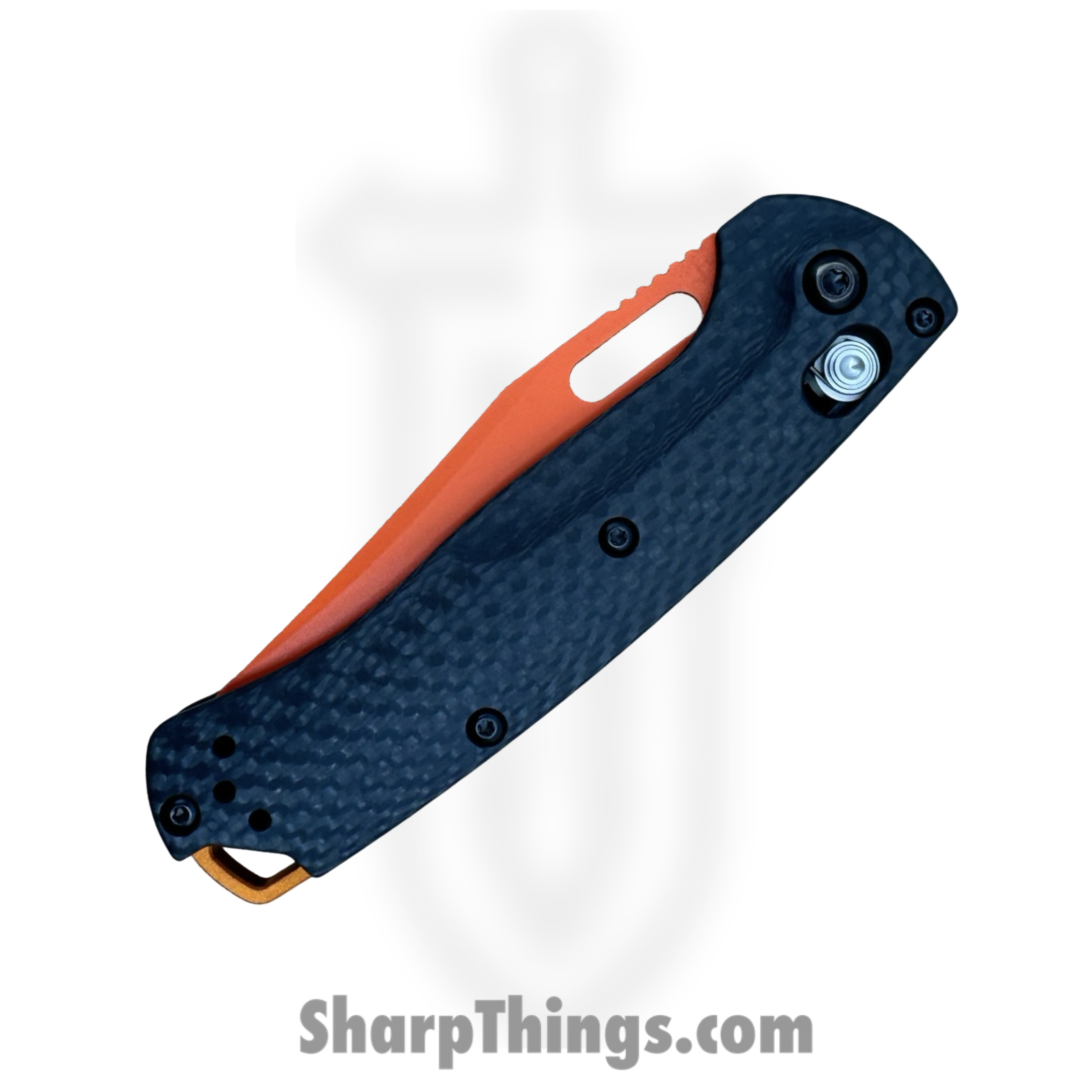 Benchmade - 15533OR-01 - Mini Taggedout - Folding Knife - CPM MagnaCut Coated Clip Point - Carbon Fiber - Orange, Black - Image 2
