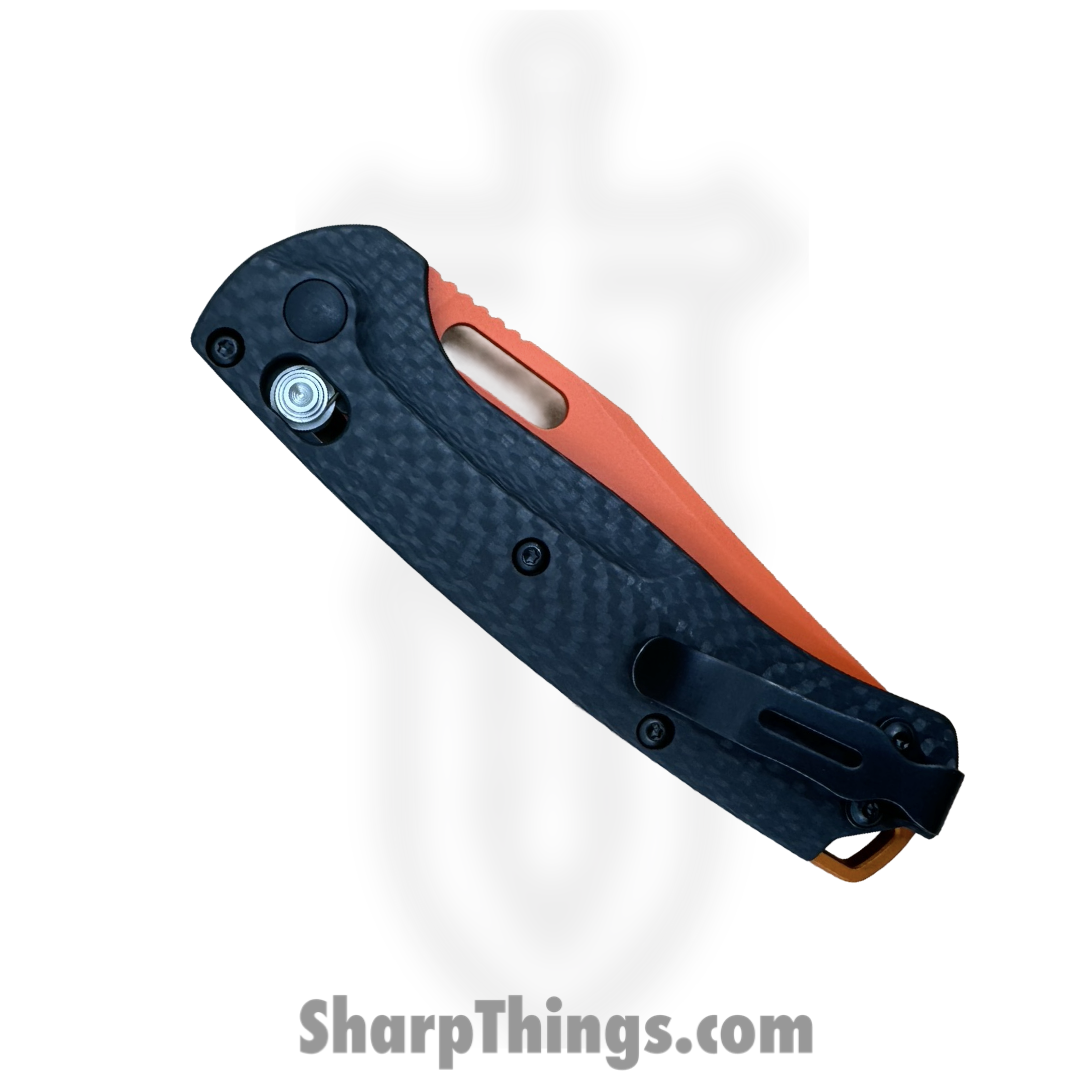 Benchmade - 15533OR-01 - Mini Taggedout - Folding Knife - CPM MagnaCut Coated Clip Point - Carbon Fiber - Orange, Black - Image 4