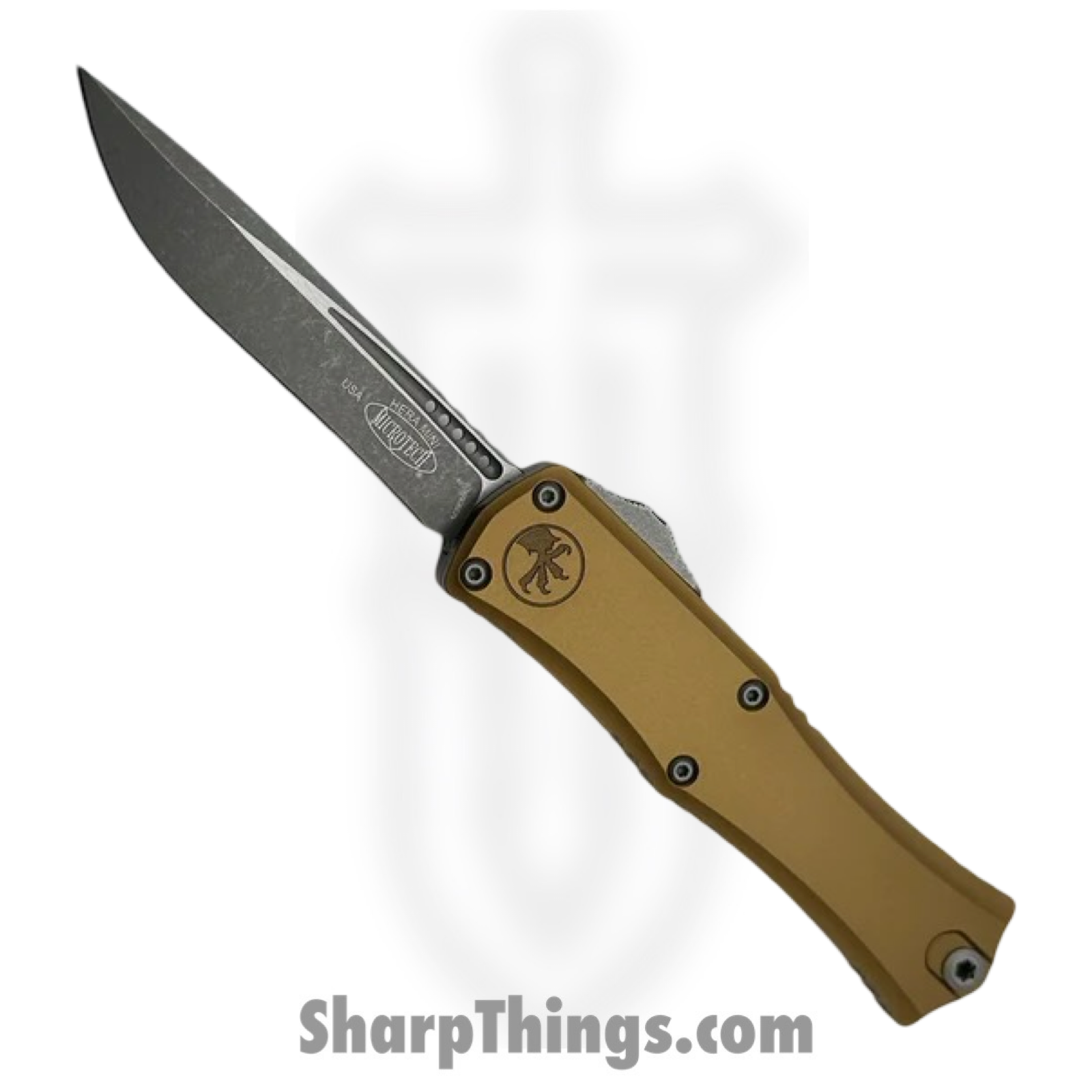Microtech - 1705M-10APTA - Mini Hera II - OTF Auto - M390MK Apocalyptic Recurve - 6061-T6 Aluminum - Tan
