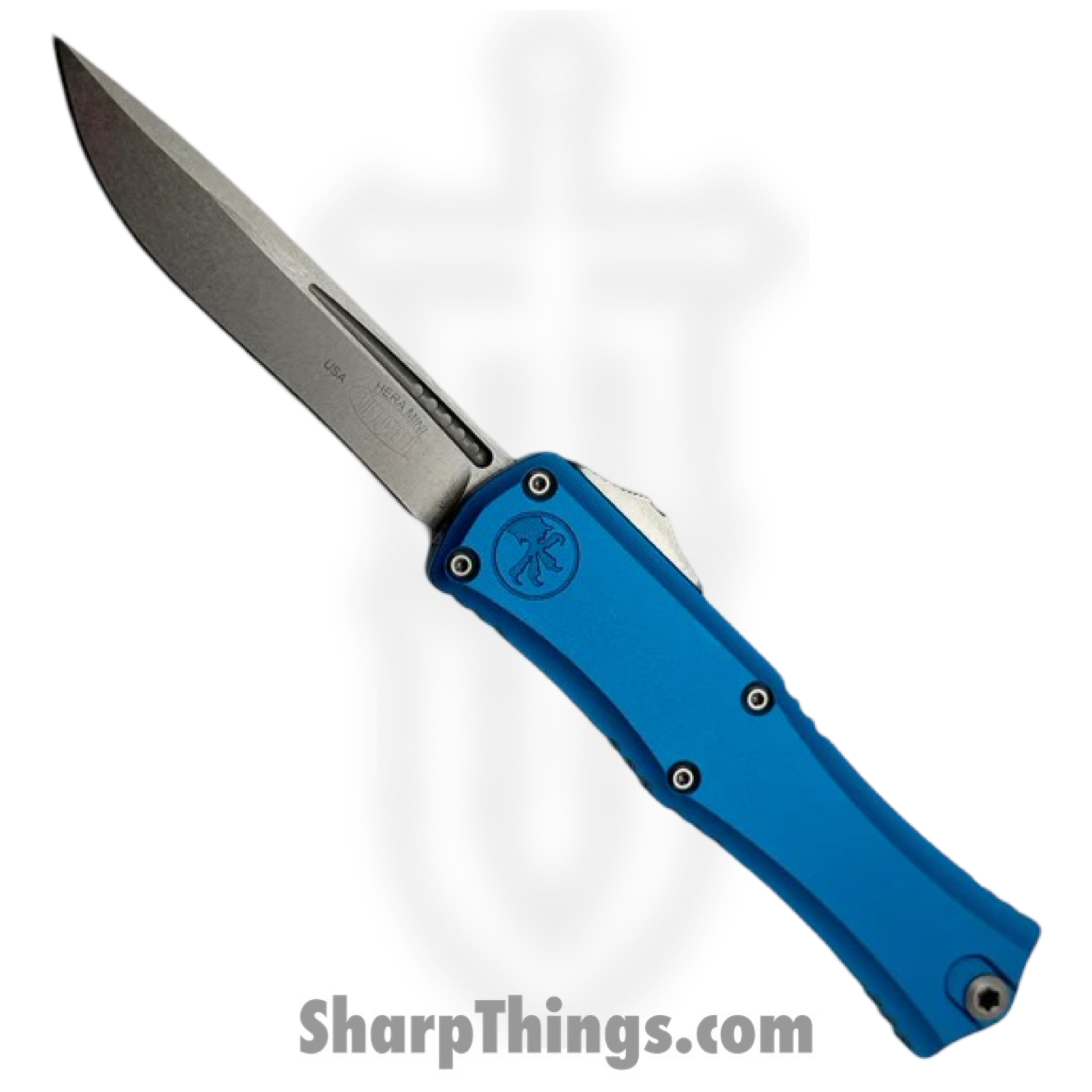 Microtech - 1705M-10BL - Mini Hera II - OTF Auto - M390MK Stonewash Recurve - 6061-T6 Aluminum - Blue