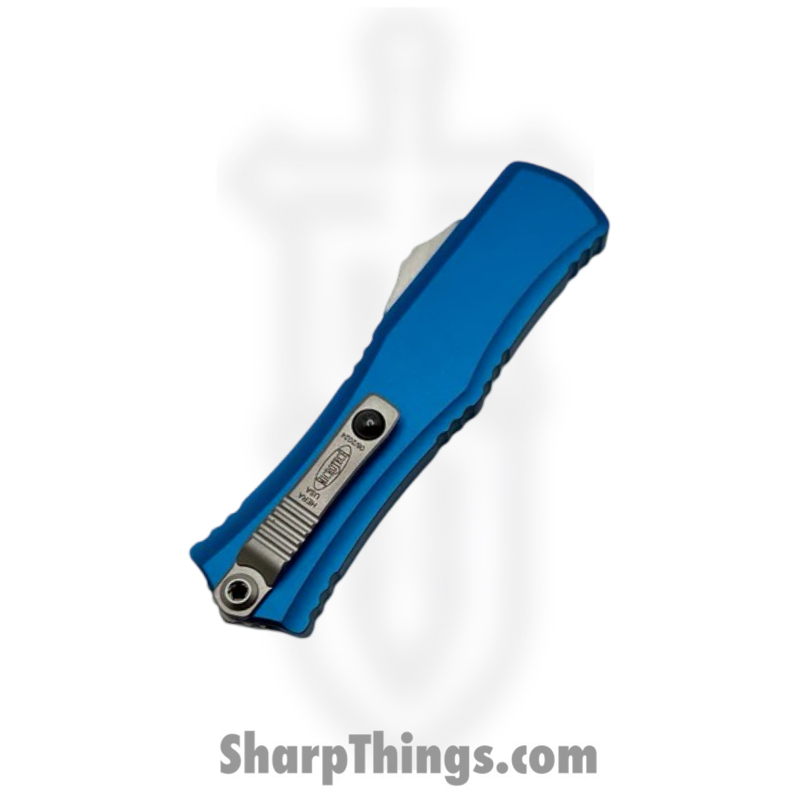 Microtech - 1705M-10BL - Mini Hera II - OTF Auto - M390MK Stonewash Recurve - 6061-T6 Aluminum - Blue - Image 4