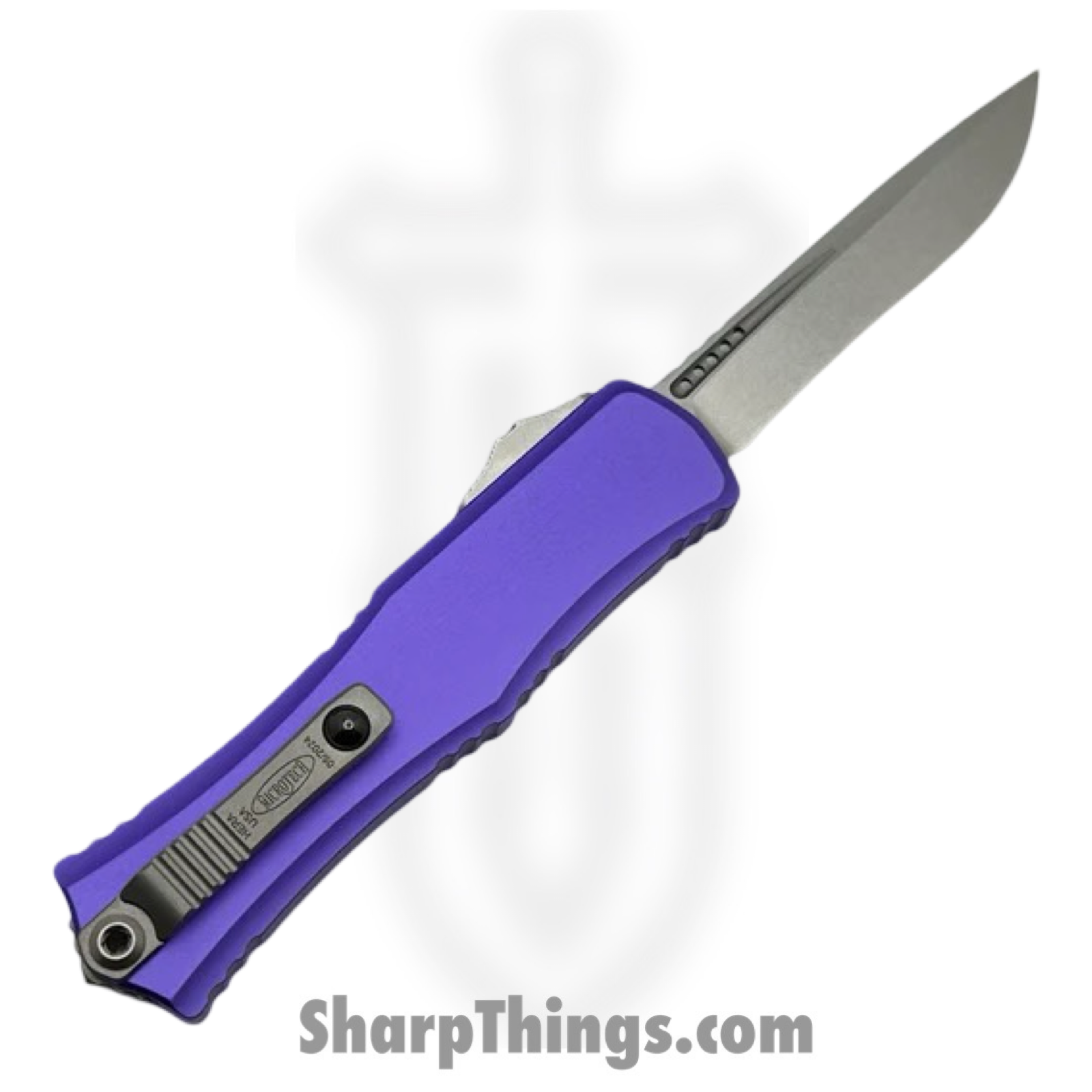 Microtech - 1705M-10PU - Mini Hera II - OTF Auto - M390MK Stonewash Recurve - 6061-T6 Aluminum - Purple - Image 2