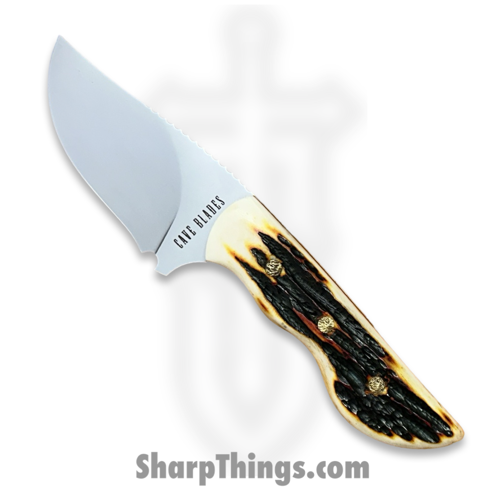 Cave Blades - CB-Sam-RC-SW-BN - Samaritan - Fixed Blade Knife - CPM 154 Blasted Recurve - Bone - White/Black/Orange