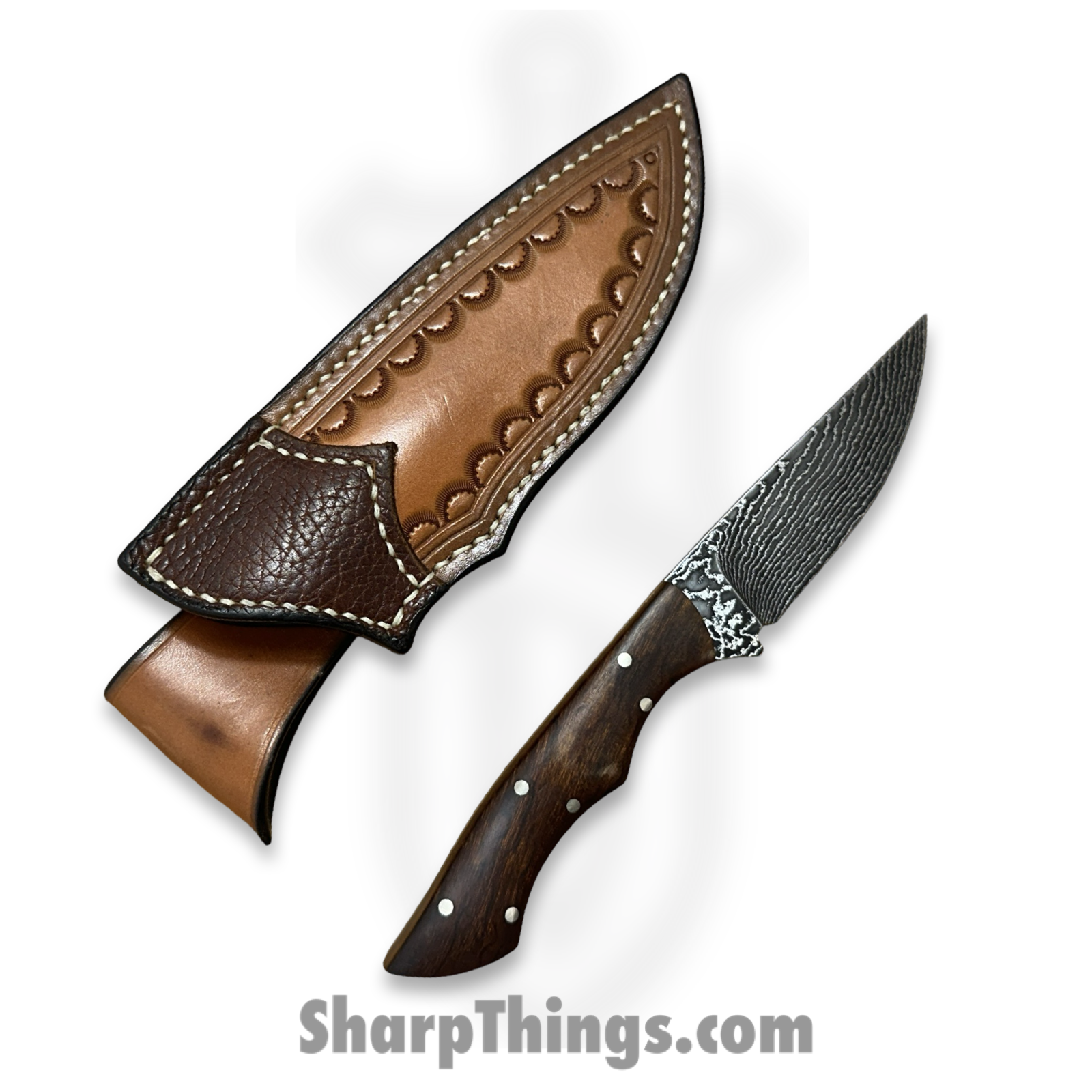 Cave Blades - CB-Trail-DP-IW - Trail Blazer - Fixed Blade Knife - Damascus Drop Point - Ironwood - Brown - Image 4