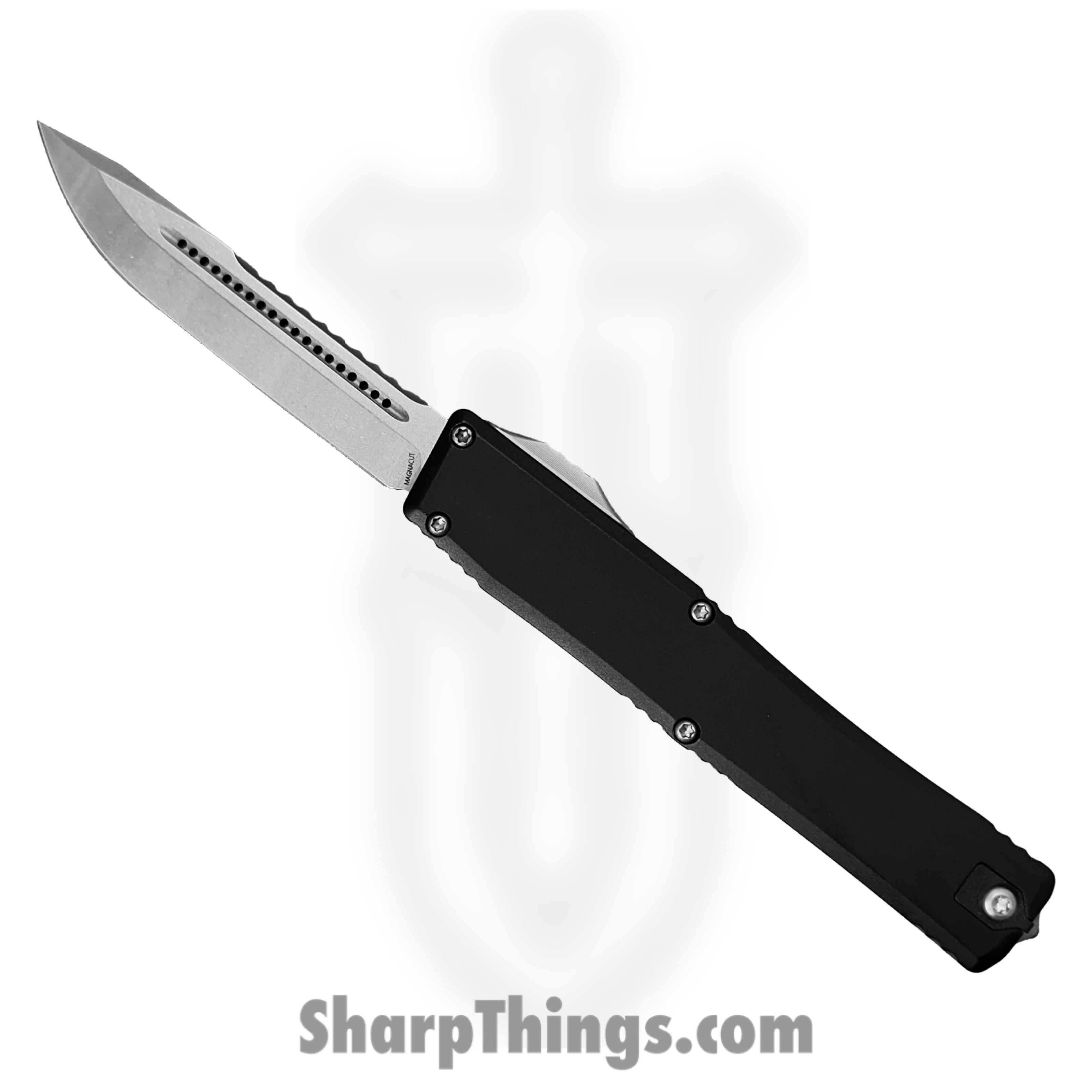 Heretic Knives - H014-2A - NYX - OTF Auto - CPM MagnaCut Stonewash Clip Point - 6061-T6 Aluminum - Black