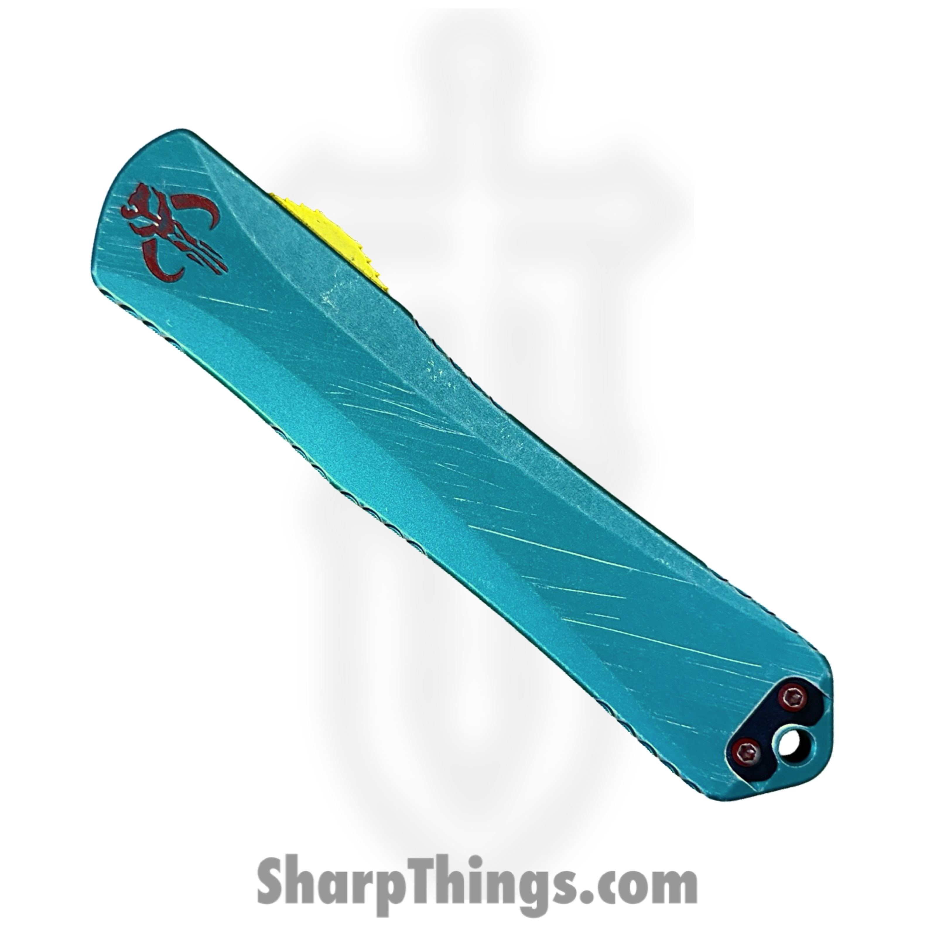 Heretic Knives - H030B-14B-BOUNTY - Manticore X - OTF Auto - CPM MagnaCut Two Tone Bowie P/S - 6061-T6 Aluminum/ FAT Carbon Fiber - Black/Red/Yellow/Green - Image 2