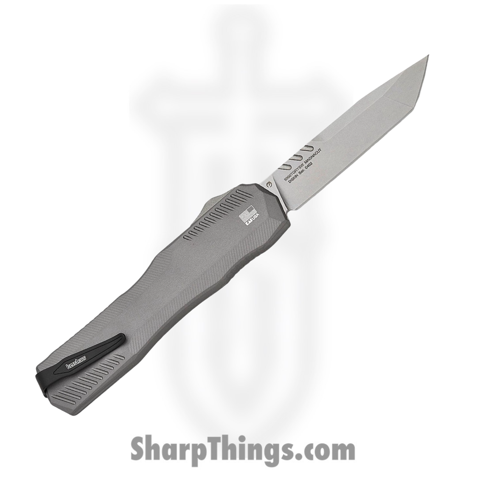 Kershaw - KS9000TGRYSW - Livewire - OTF Auto - CPM MagnaCut Stonewash Tanto - 6061-T6 Aluminum - Gray - Image 2