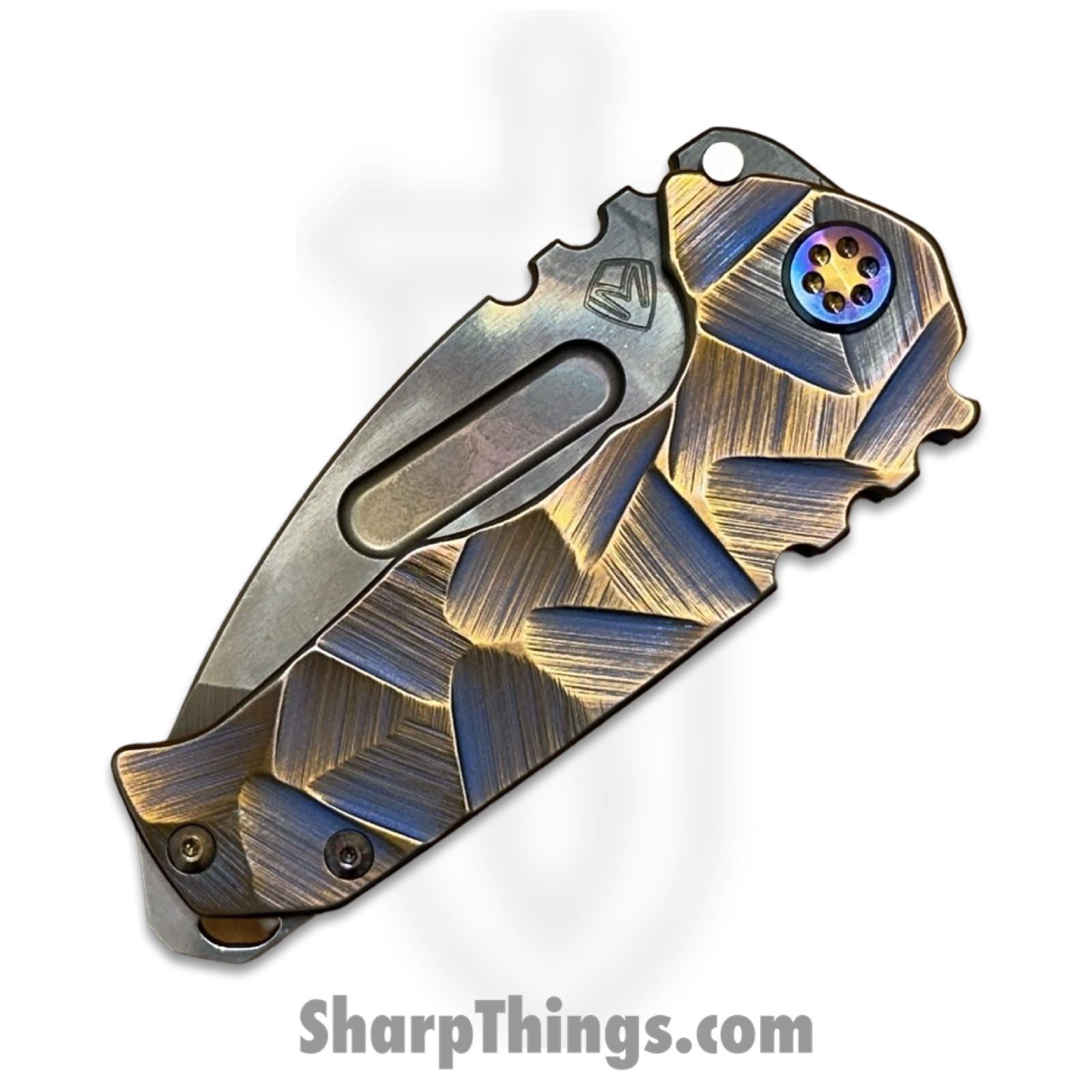 Medford Knife and Tool - MK0294VT-38A3-TFCF-BZ - Genesis T - Folding Knife - S45VN Vulcan Tanto - Titanium - Blue, Rose - Image 3