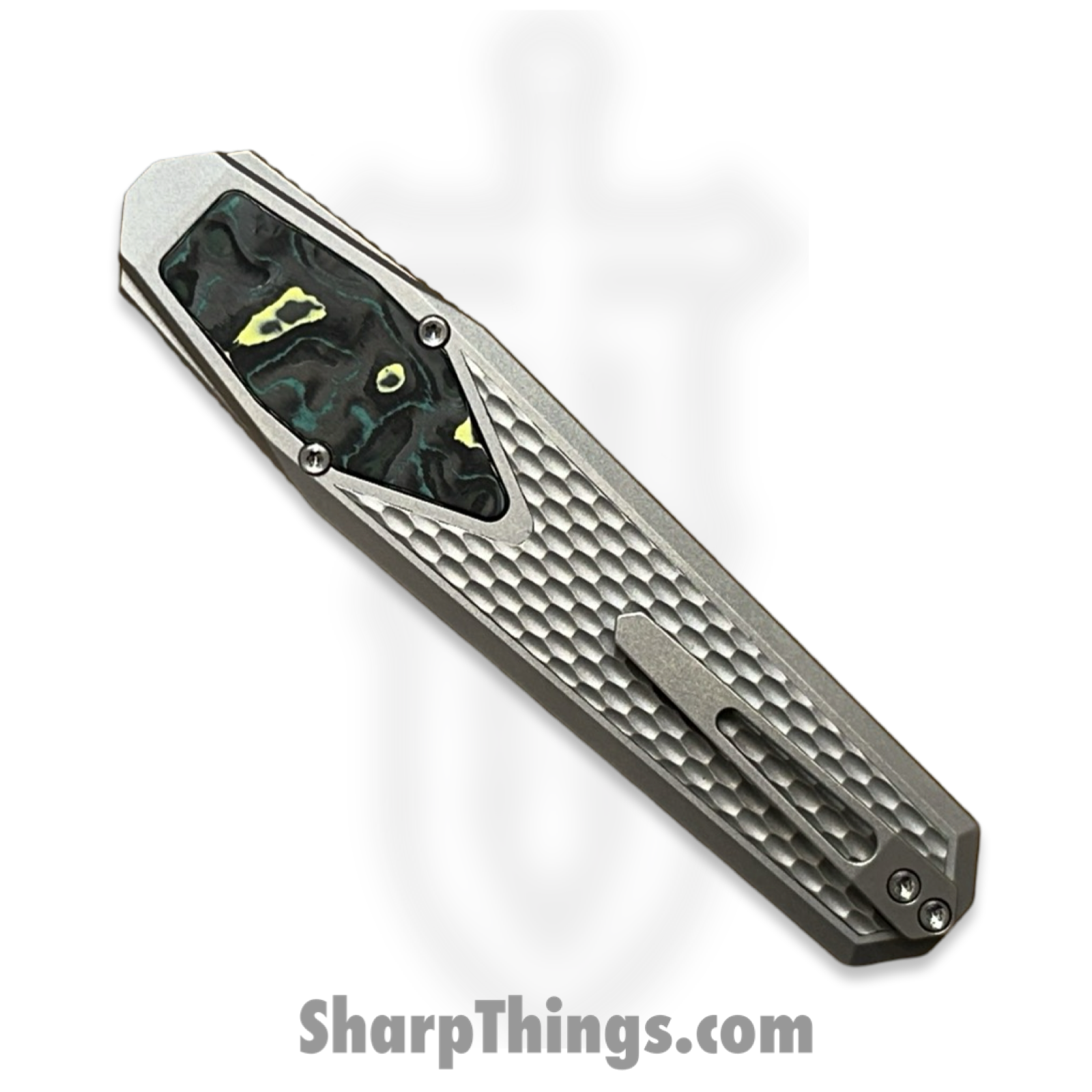 Remette - ZL101A2 - RT Swordfish - OTF Gravity Knife - Clip Point M390 Satin/Blasted - Sleek Jigged Titanium w Carbon Fiber Inlay - Gray - Image 3