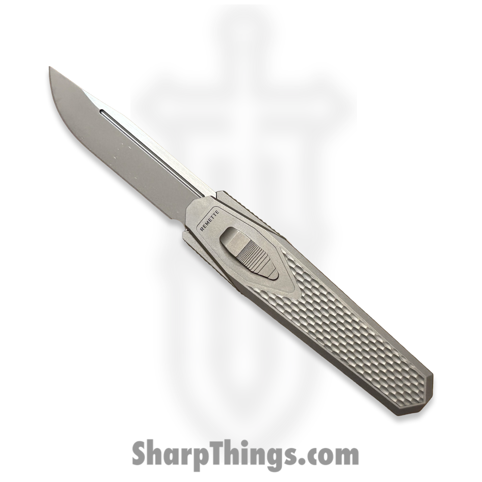 Remette - ZL101A4 - RT Swordfish - OTF Gravity Knife - Clip Point M390 Satin/Blasted - Sleek Jigged Titanium w Carbon Fiber Inlay - Gray