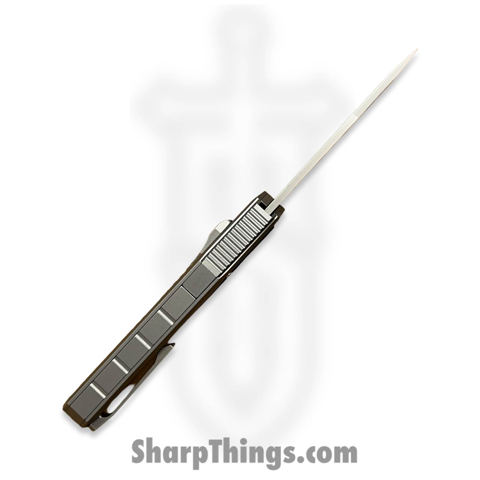 Remette - ZL101A4 - RT Swordfish - OTF Gravity Knife - Clip Point M390 Satin/Blasted - Sleek Jigged Titanium w Carbon Fiber Inlay - Gray - Image 12