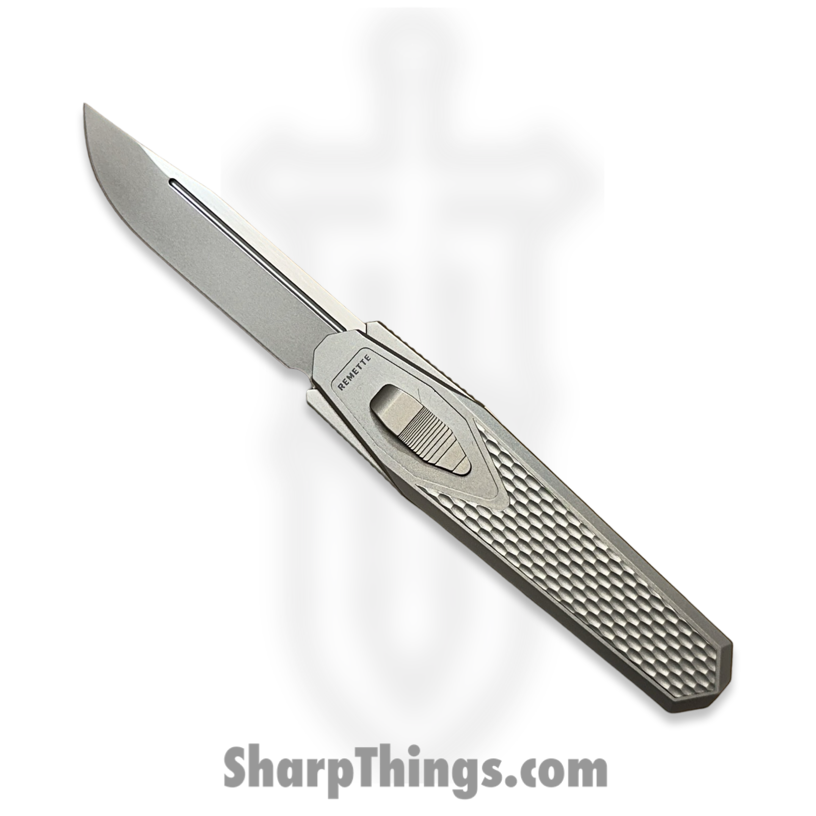 Remette - ZL101A2 - RT Swordfish - OTF Gravity Knife - Clip Point M390 Satin/Blasted - Sleek Jigged Titanium w Carbon Fiber Inlay - Gray