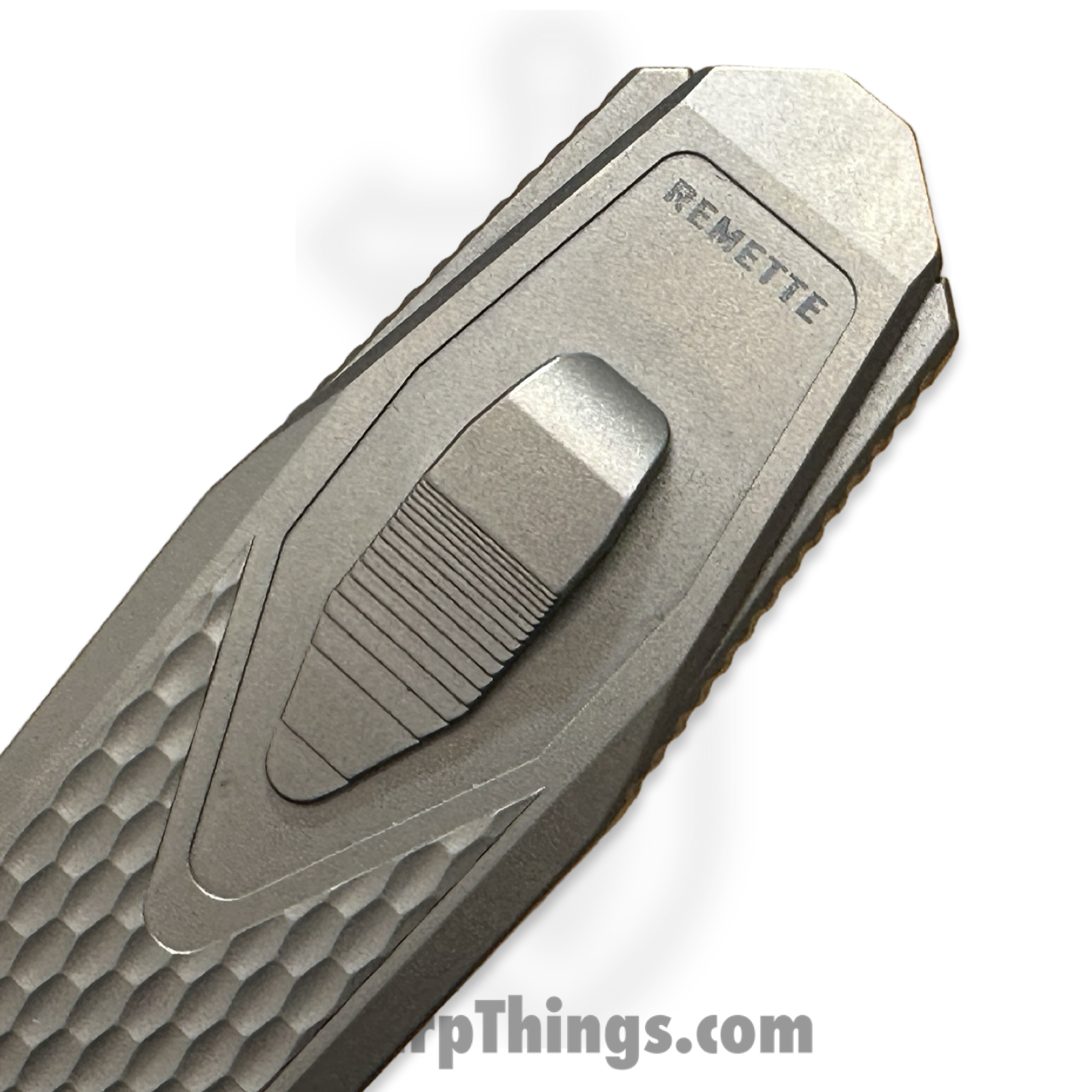 Remette - ZL101A4 - RT Swordfish - OTF Gravity Knife - Clip Point M390 Satin/Blasted - Sleek Jigged Titanium w Carbon Fiber Inlay - Gray - Image 8