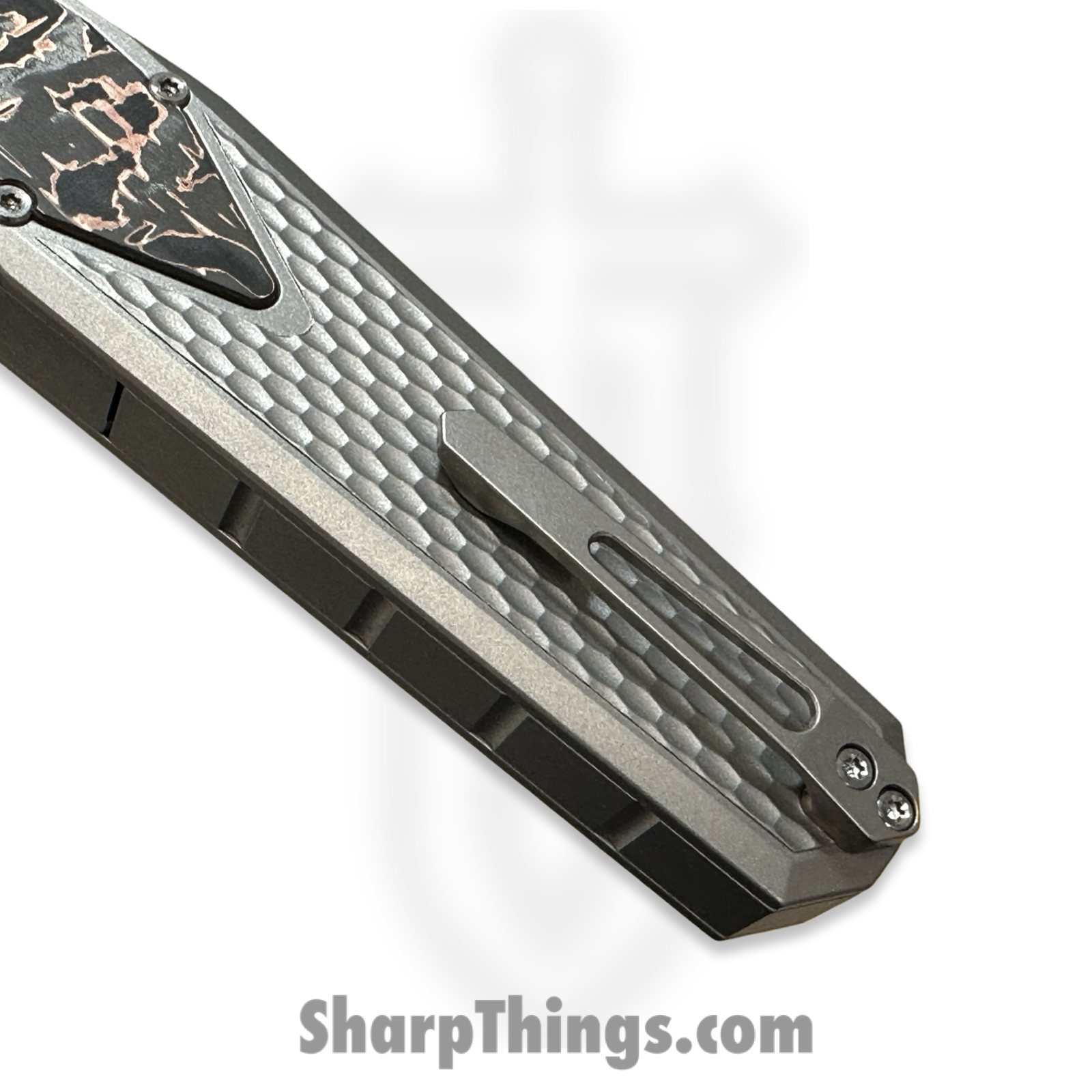 Remette - ZL101A4 - RT Swordfish - OTF Gravity Knife - Clip Point M390 Satin/Blasted - Sleek Jigged Titanium w Carbon Fiber Inlay - Gray - Image 6