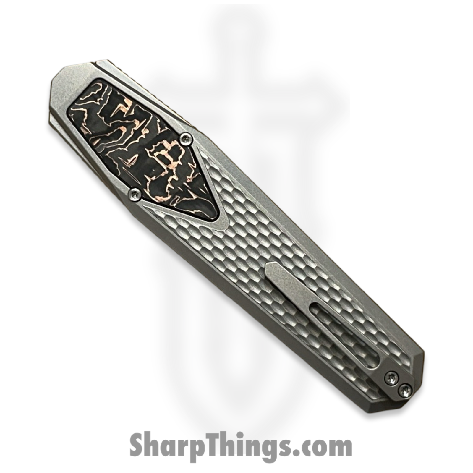 Remette - ZL101A4 - RT Swordfish - OTF Gravity Knife - Clip Point M390 Satin/Blasted - Sleek Jigged Titanium w Carbon Fiber Inlay - Gray - Image 4