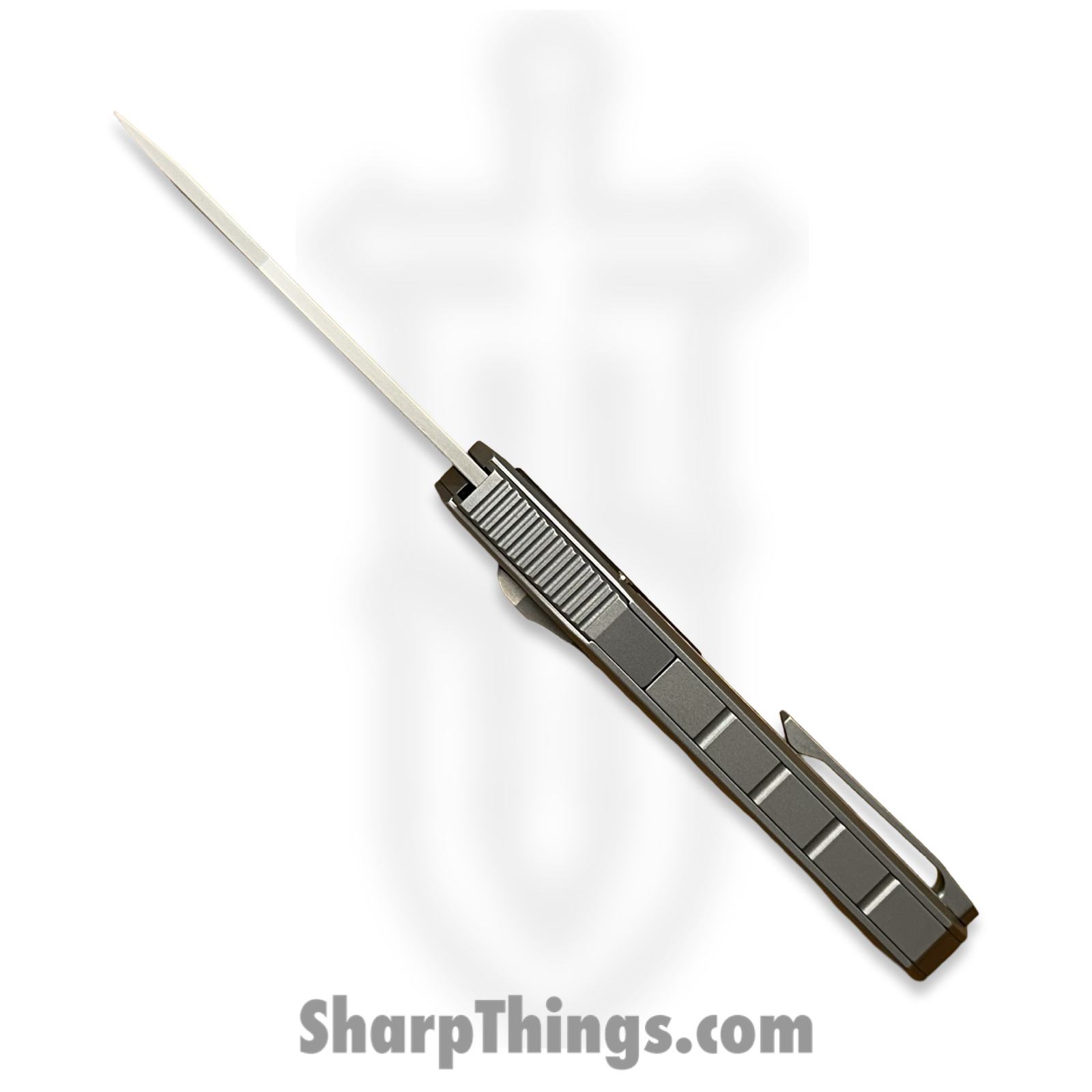 Remette - ZL101A4 - RT Swordfish - OTF Gravity Knife - Clip Point M390 Satin/Blasted - Sleek Jigged Titanium w Carbon Fiber Inlay - Gray - Image 3