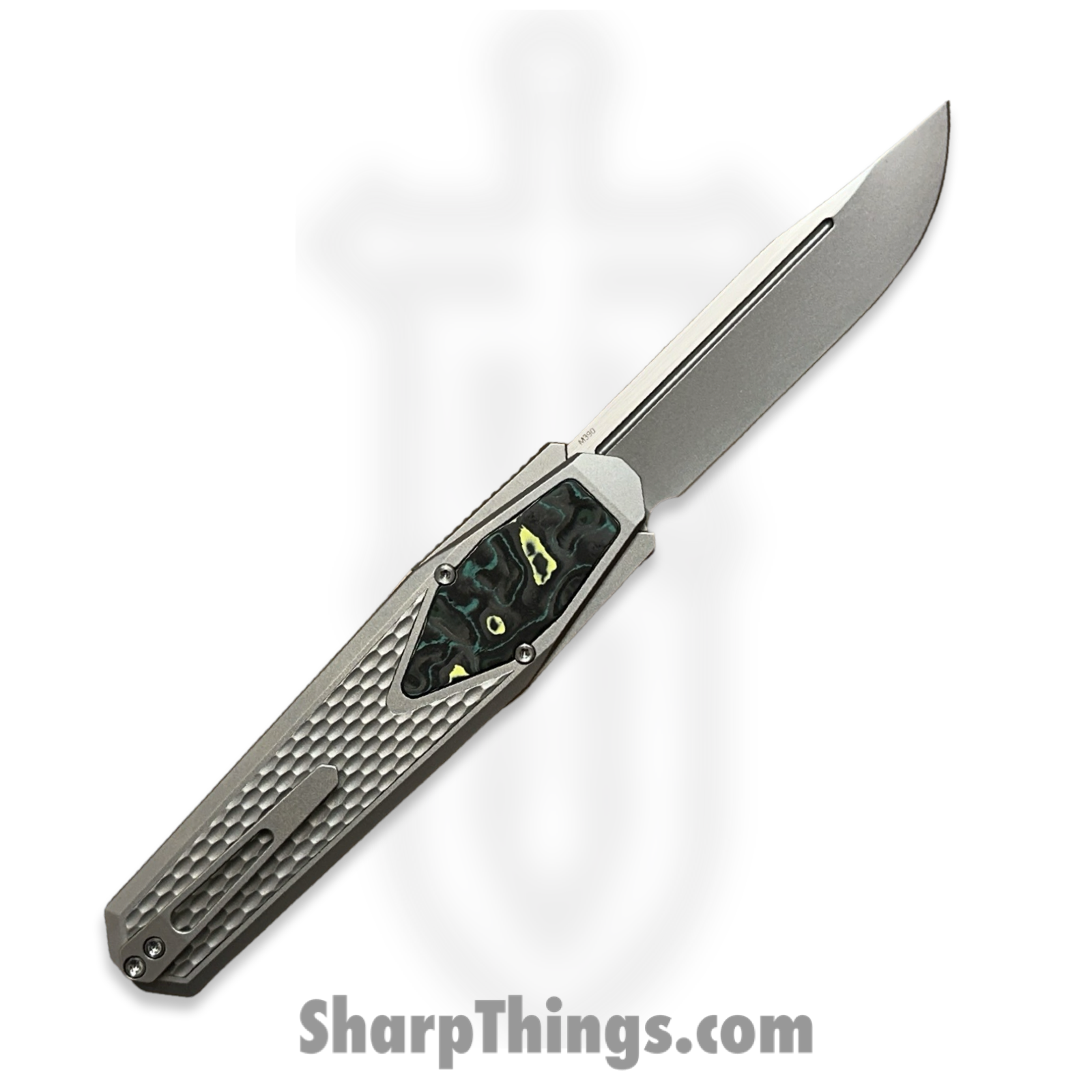 Remette - ZL101A2 - RT Swordfish - OTF Gravity Knife - Clip Point M390 Satin/Blasted - Sleek Jigged Titanium w Carbon Fiber Inlay - Gray - Image 2