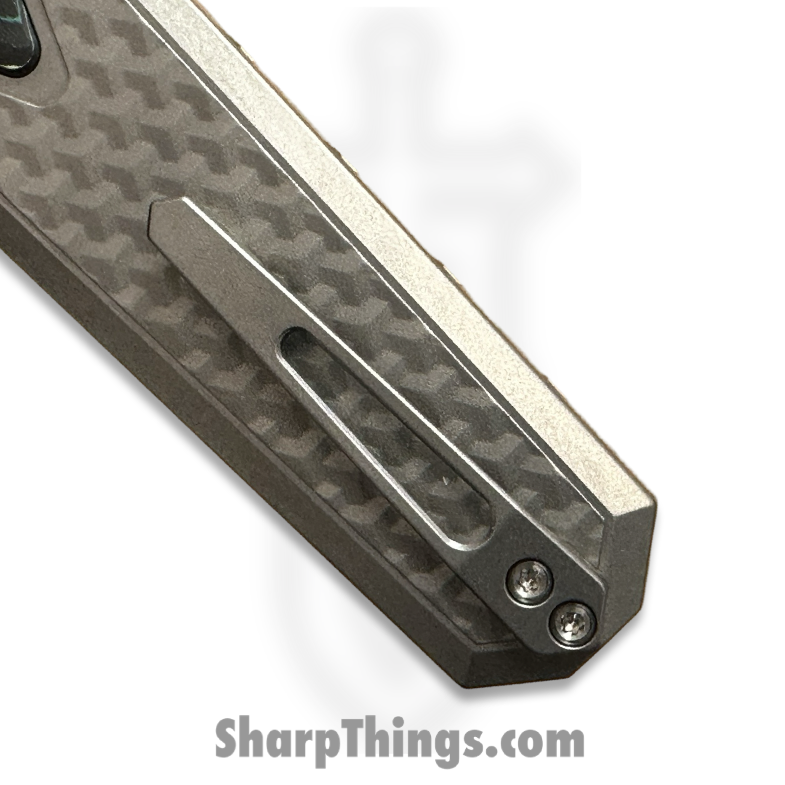 Remette - ZL101B2 - RT Swordfish - OTF Gravity Knife - M390 Satin/Blasted Tanto - Flair Style - Pattern Titanium w Carbon Fiber Inlay - Gray - Image 5
