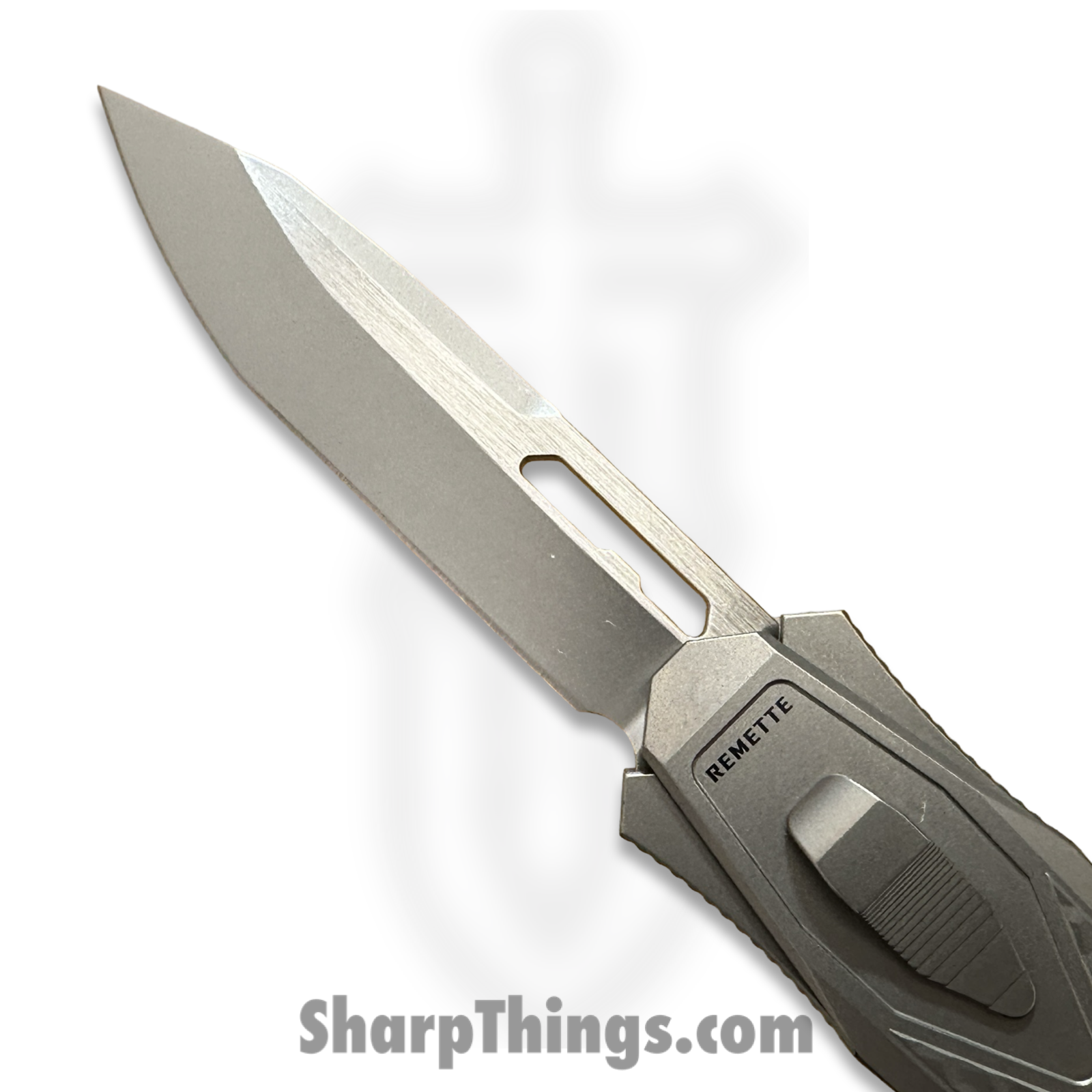 Remette - ZL101B4 - RT Swordfish - OTF Gravity Knife - M390 Satin/Blasted Tanto - Flair Style - Pattern Titanium w Carbon Fiber Inlay - Gray - Image 10