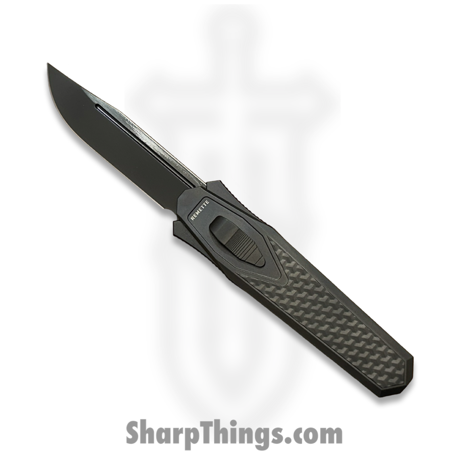 Remette - ZL101B5 - RT Swordfish - OTF Gravity Knife - Black Pearl DLC M390 Clip Point - Flair Style - Pattern Ti w CF Inlay - Black