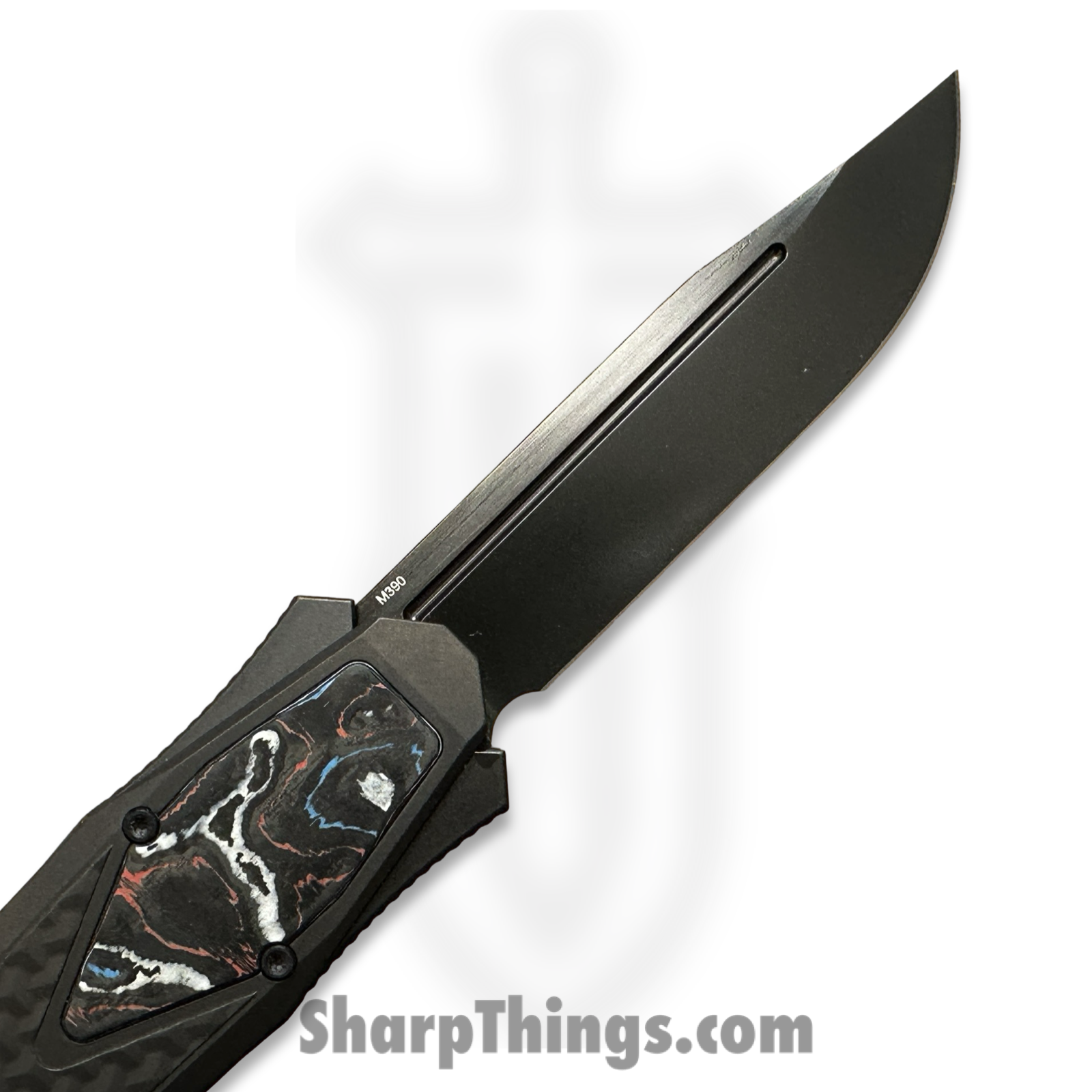 Remette - ZL101B5 - RT Swordfish - OTF Gravity Knife - Black Pearl DLC M390 Clip Point - Flair Style - Pattern Ti w CF Inlay - Black - Image 13