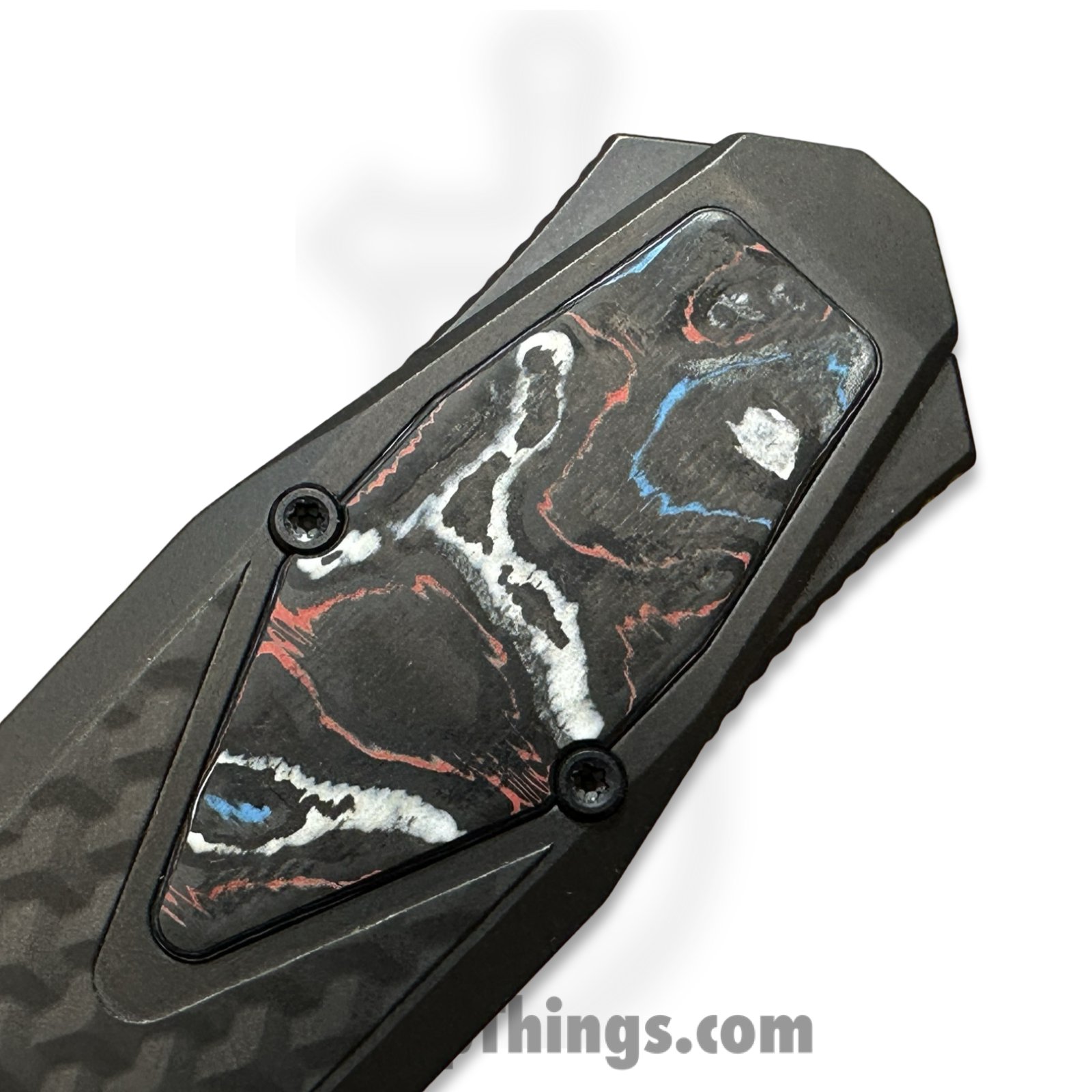 Remette - ZL101B5 - RT Swordfish - OTF Gravity Knife - Black Pearl DLC M390 Clip Point - Flair Style - Pattern Ti w CF Inlay - Black - Image 11