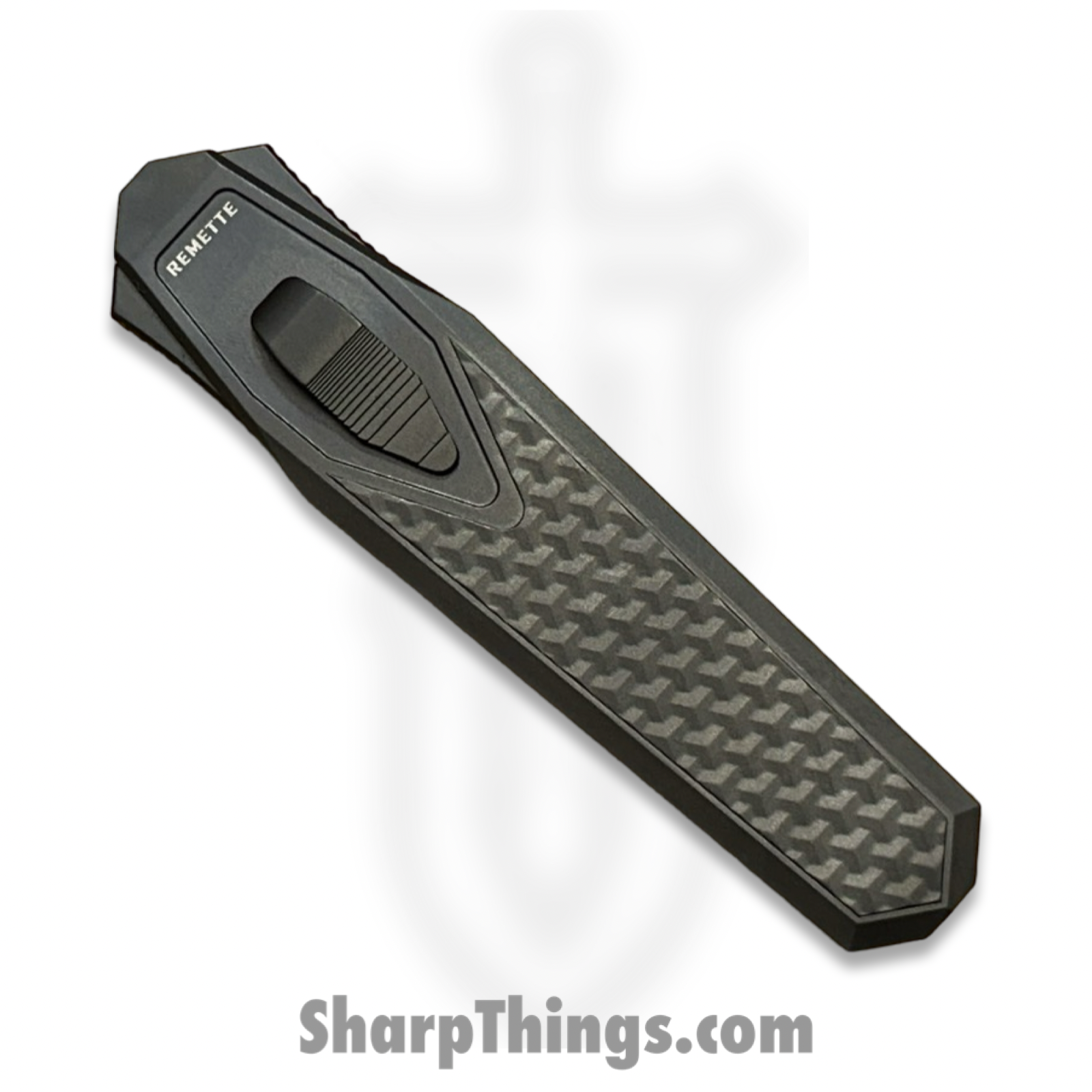 Remette - ZL101B5 - RT Swordfish - OTF Gravity Knife - Black Pearl DLC M390 Clip Point - Flair Style - Pattern Ti w CF Inlay - Black - Image 9