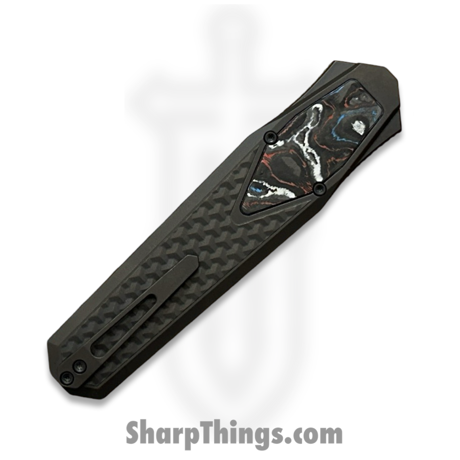Remette - ZL101B5 - RT Swordfish - OTF Gravity Knife - Black Pearl DLC M390 Clip Point - Flair Style - Pattern Ti w CF Inlay - Black - Image 8