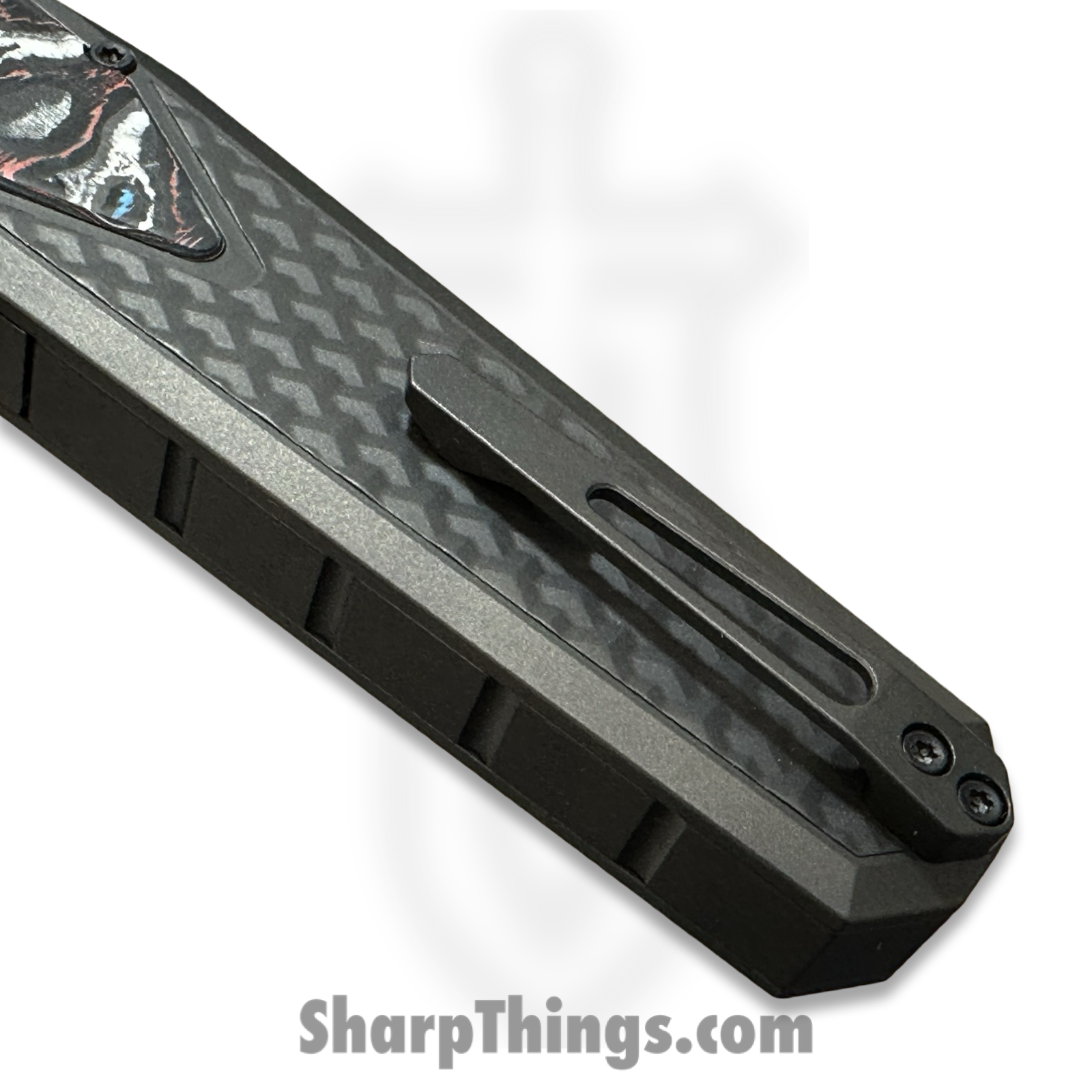 Remette - ZL101B5 - RT Swordfish - OTF Gravity Knife - Black Pearl DLC M390 Clip Point - Flair Style - Pattern Ti w CF Inlay - Black - Image 7