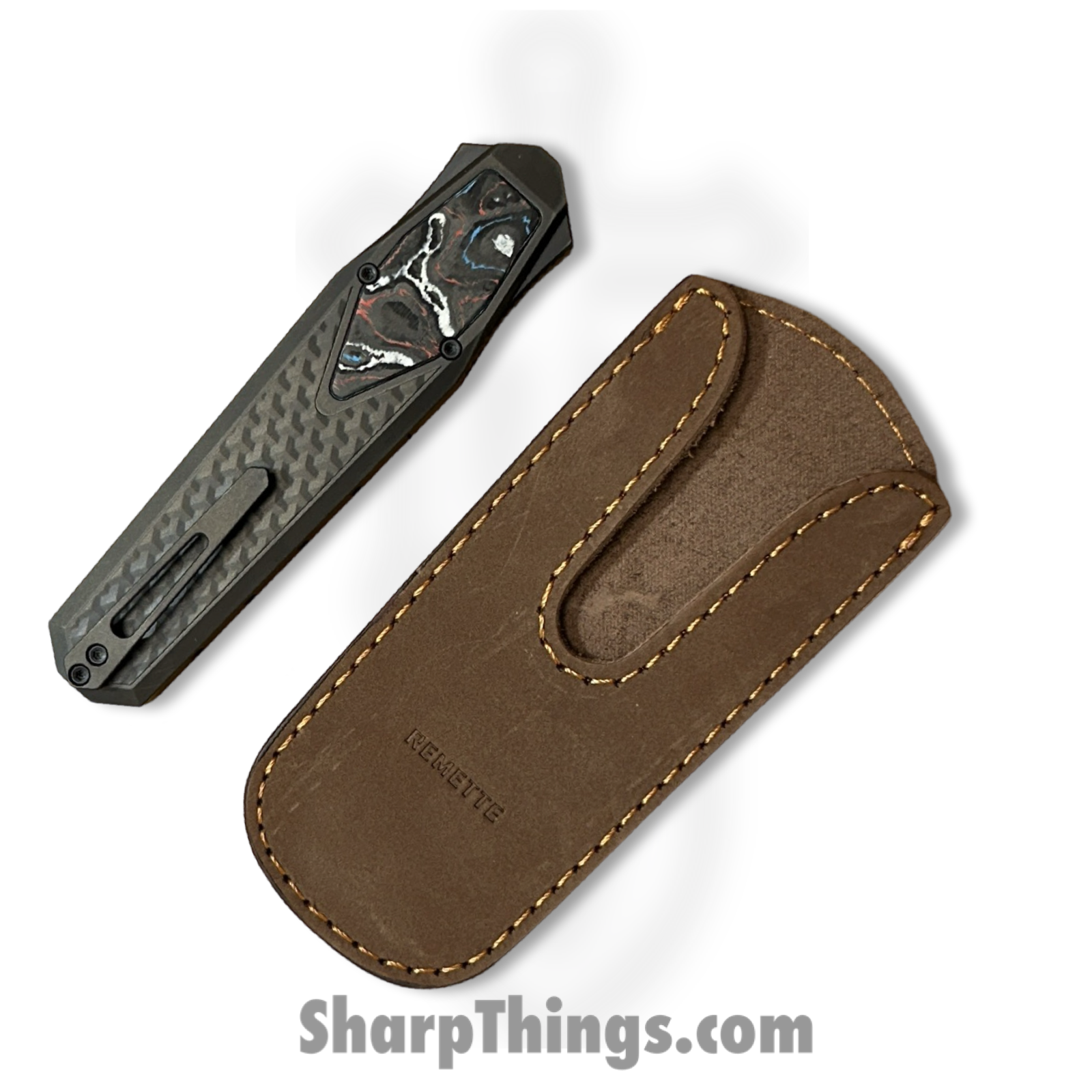 Remette - ZL101B5 - RT Swordfish - OTF Gravity Knife - Black Pearl DLC M390 Clip Point - Flair Style - Pattern Ti w CF Inlay - Black - Image 3