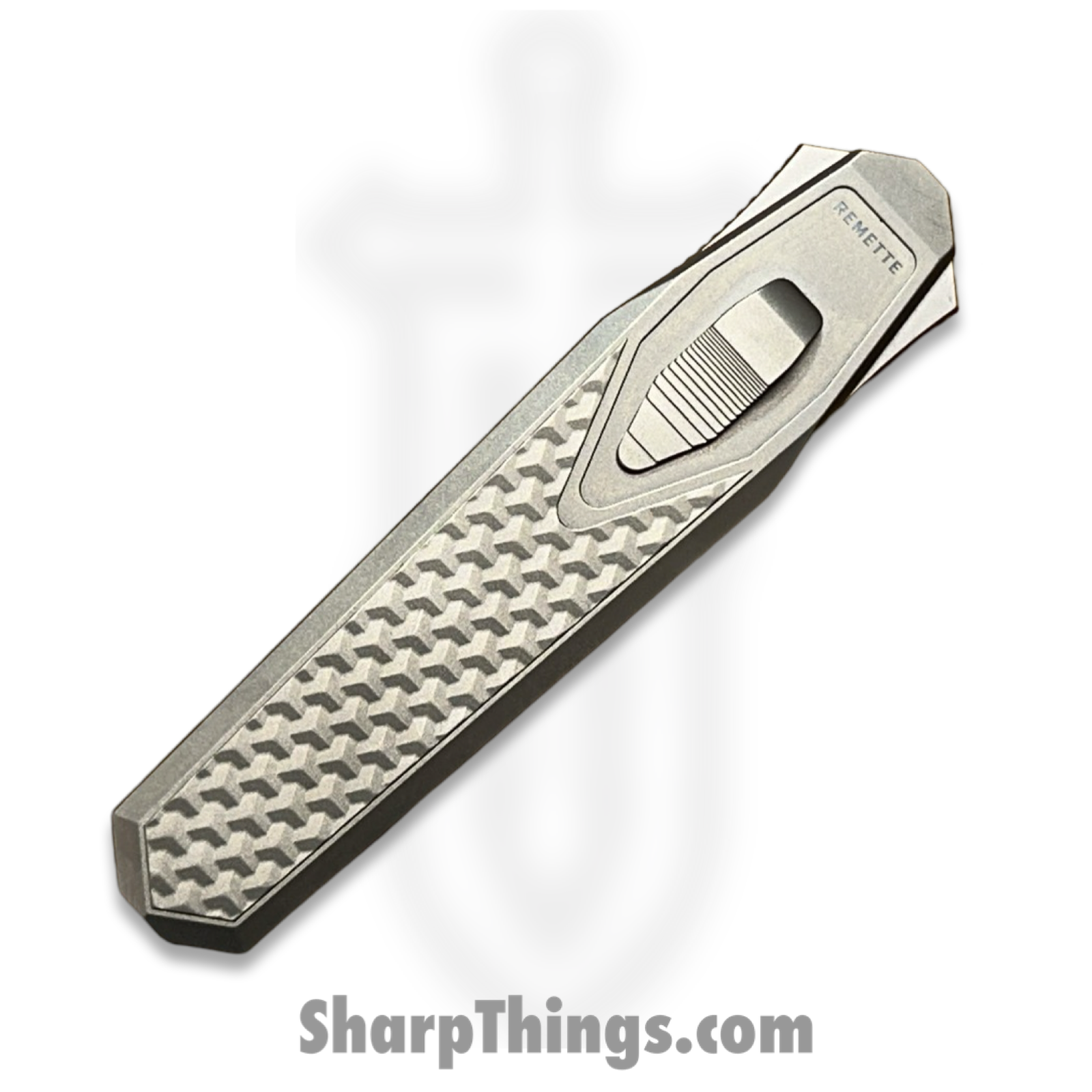 Remette - ZL101B2 - RT Swordfish - OTF Gravity Knife - M390 Satin/Blasted Tanto - Flair Style - Pattern Titanium w Carbon Fiber Inlay - Gray - Image 10