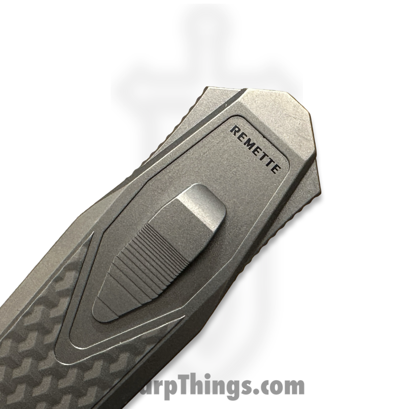 Remette - ZL101B2 - RT Swordfish - OTF Gravity Knife - M390 Satin/Blasted Tanto - Flair Style - Pattern Titanium w Carbon Fiber Inlay - Gray - Image 8