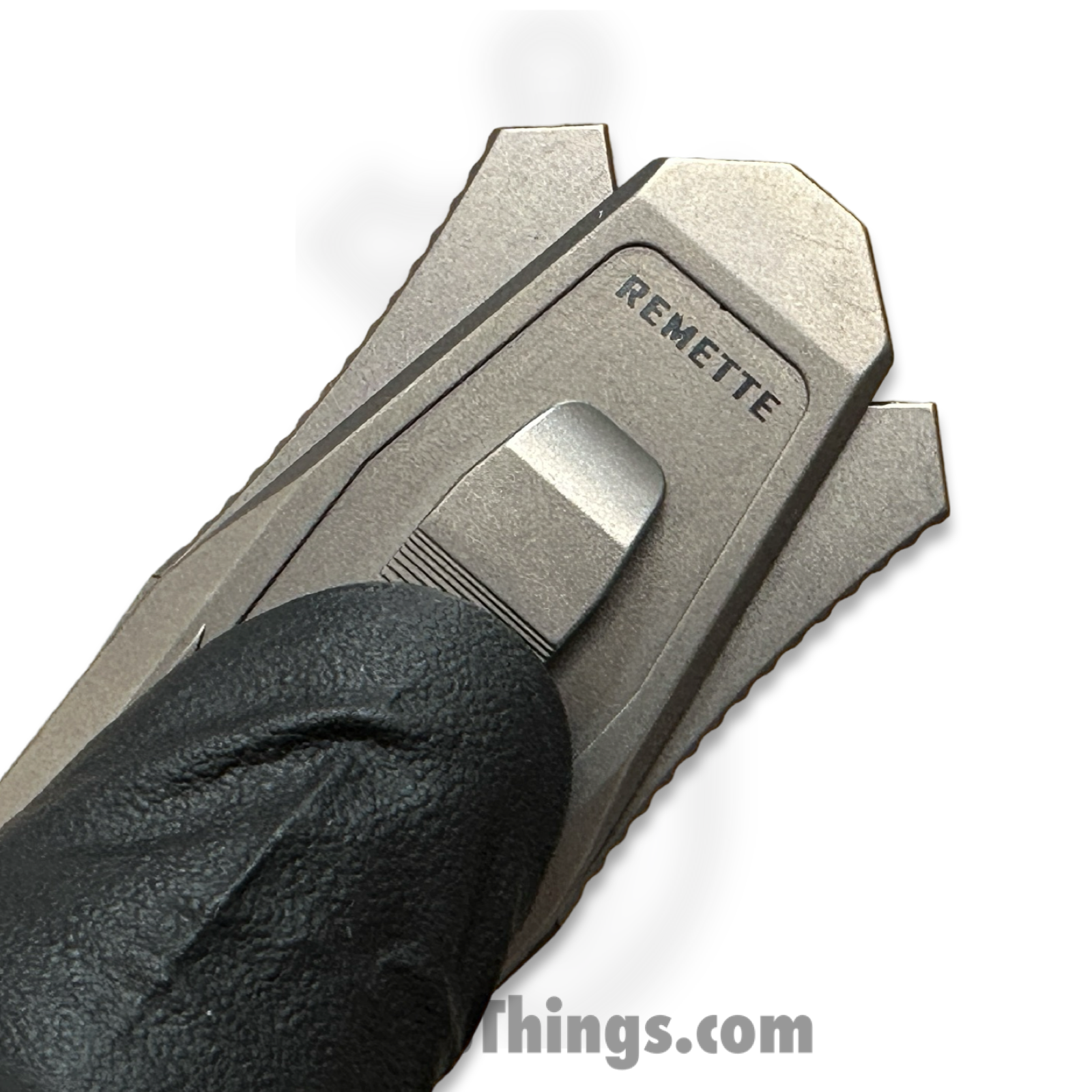 Remette - ZL101B2 - RT Swordfish - OTF Gravity Knife - M390 Satin/Blasted Tanto - Flair Style - Pattern Titanium w Carbon Fiber Inlay - Gray - Image 7