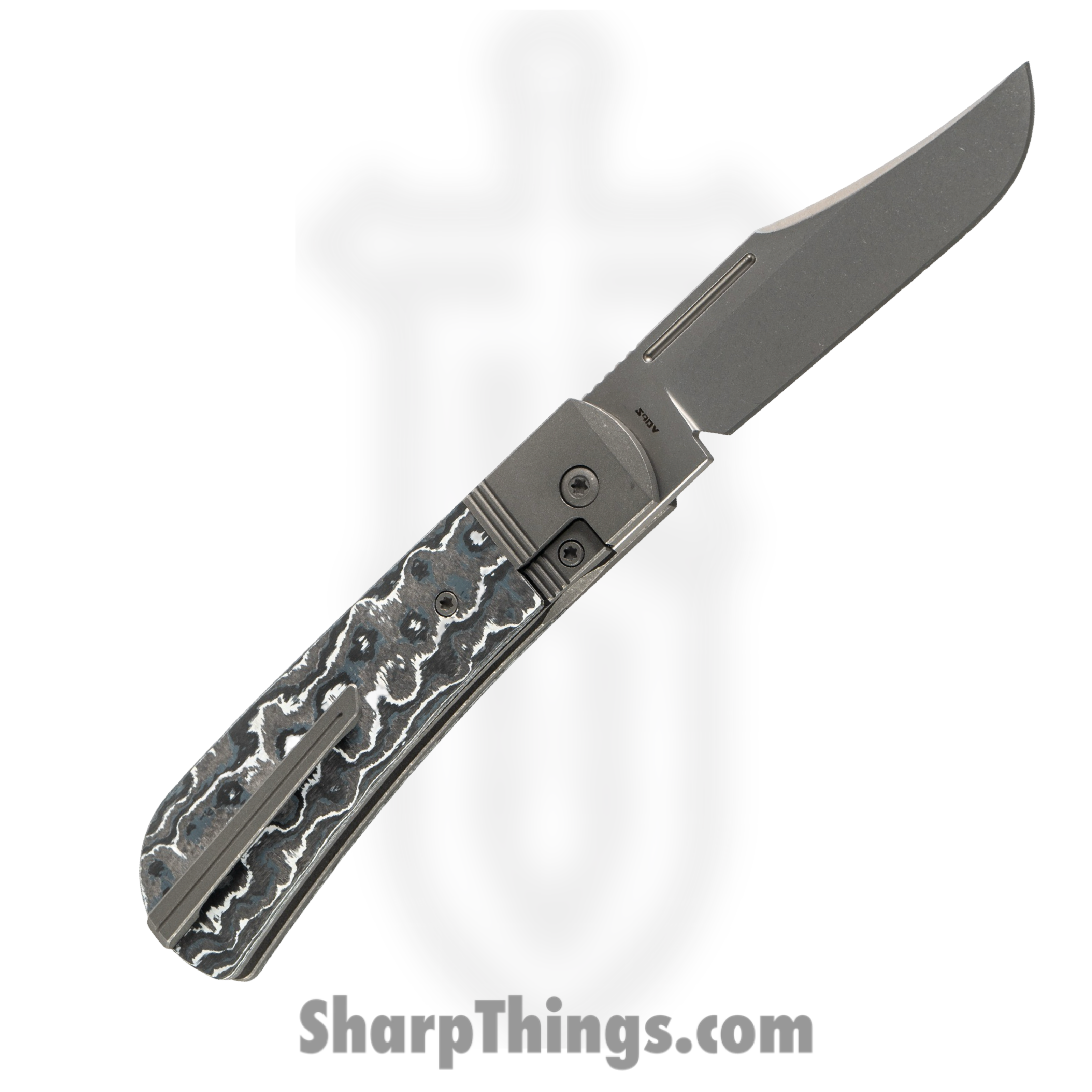 Jack Wolf Knives - THEBE-01-FC-WHITE - The Benny - Folding Knife - S90V Stonewash Clip Point - FAT Carbon Fiber - White Storm - Image 2