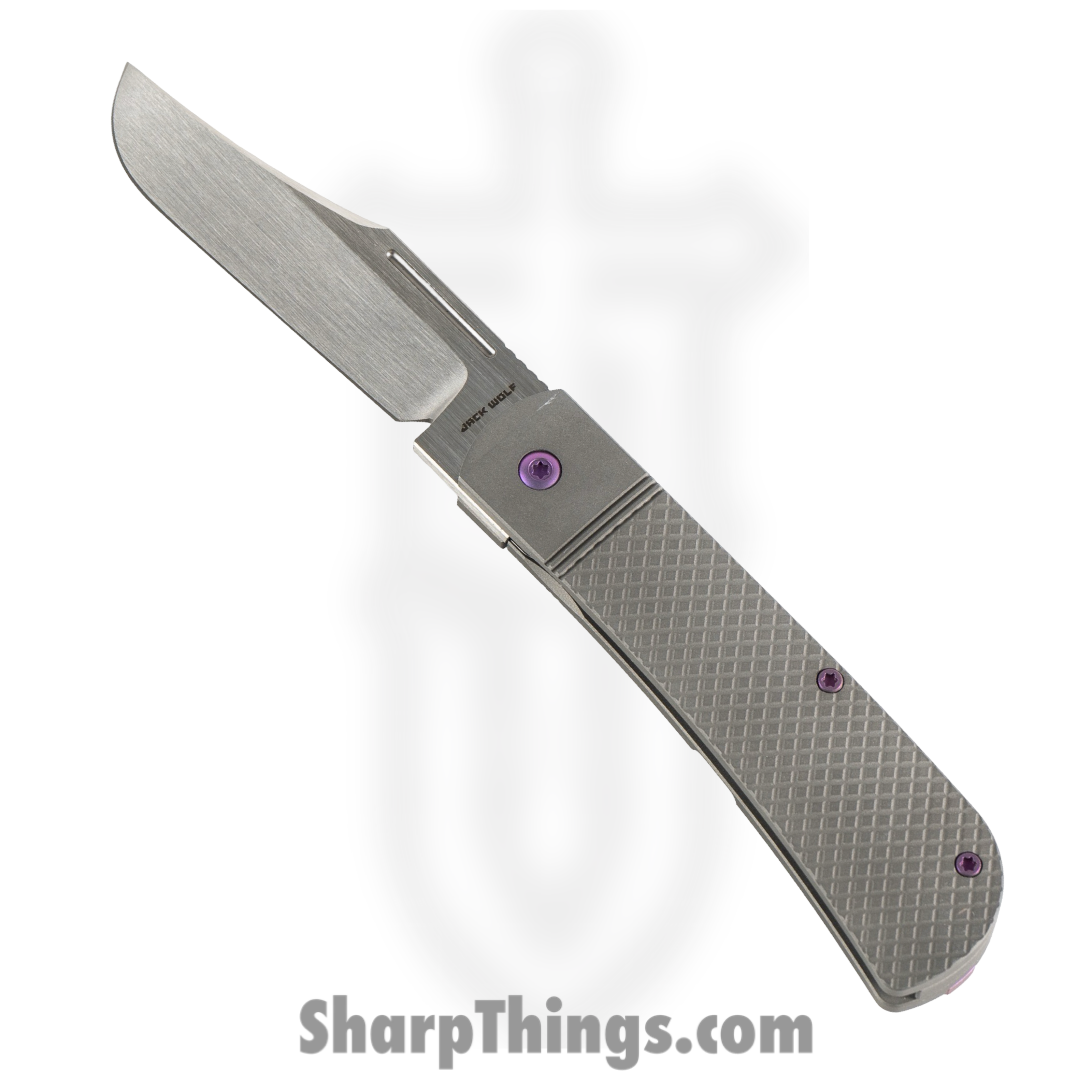 Jack Wolf Knives - THEBE-01-TI-XHATCH - The Benny - Folding Knife - S90V Satin Clip Point - Titanium - Purple