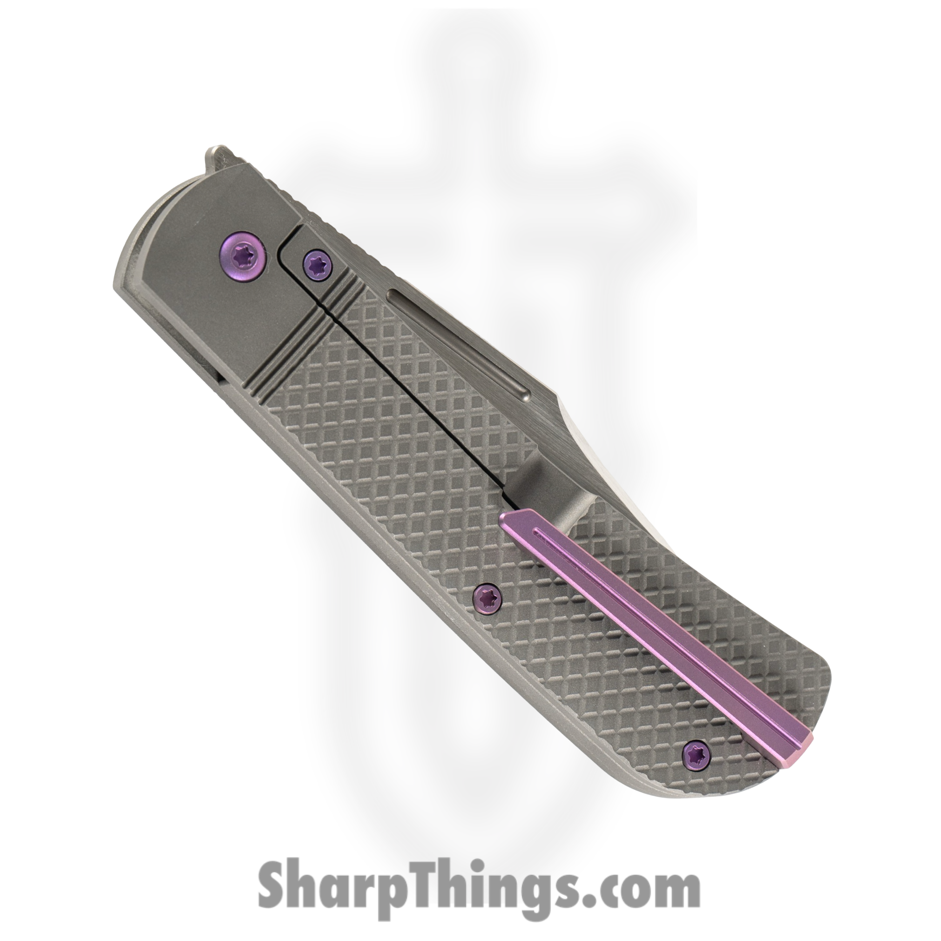 Jack Wolf Knives - THEBE-01-TI-XHATCH - The Benny - Folding Knife - S90V Satin Clip Point - Titanium - Purple - Image 4