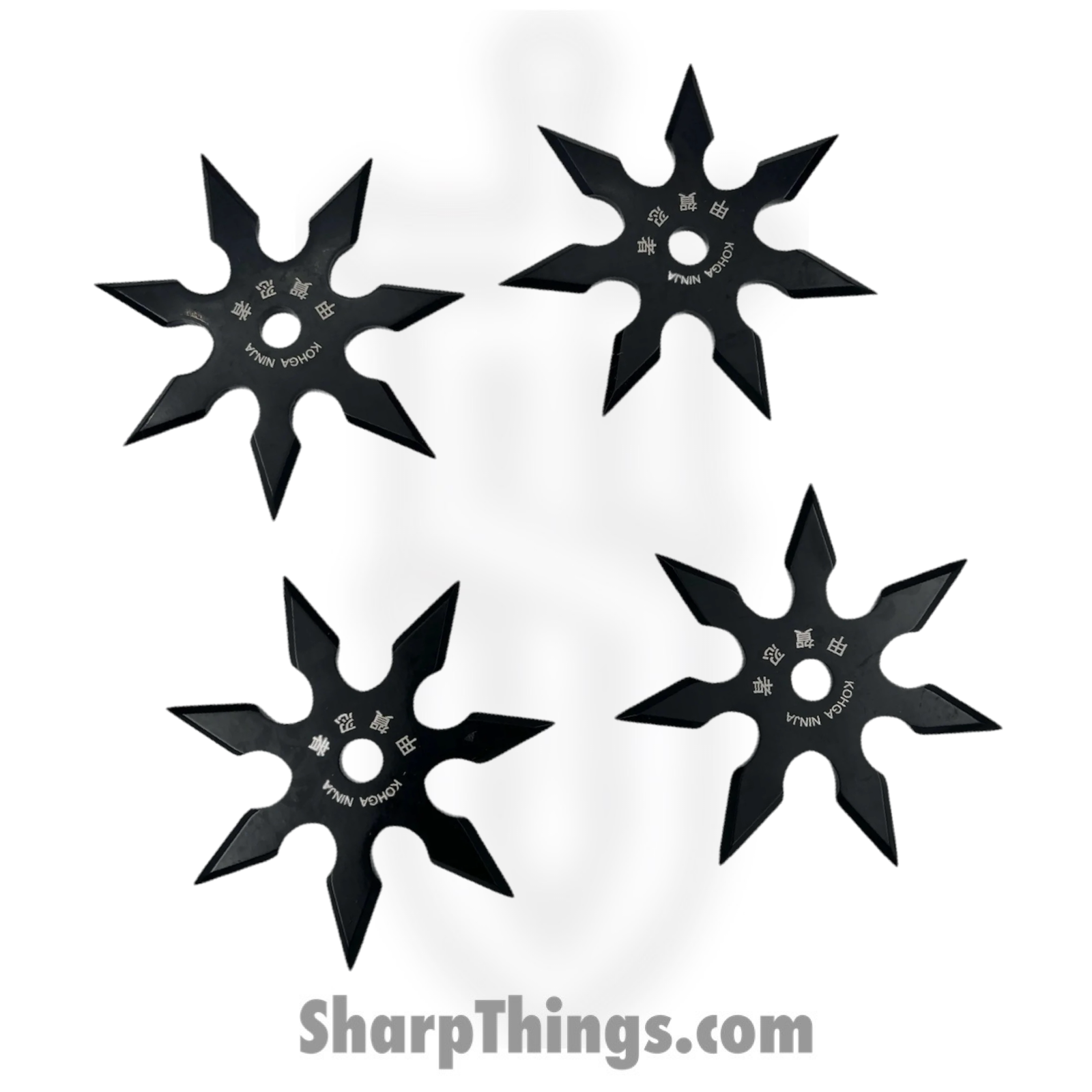 VOC - TS-9104-BK-4 - 4in 7 Point Ninja Shuriken Pack of 4 - Fixed Blade Knife - Surgical Steel - Black
