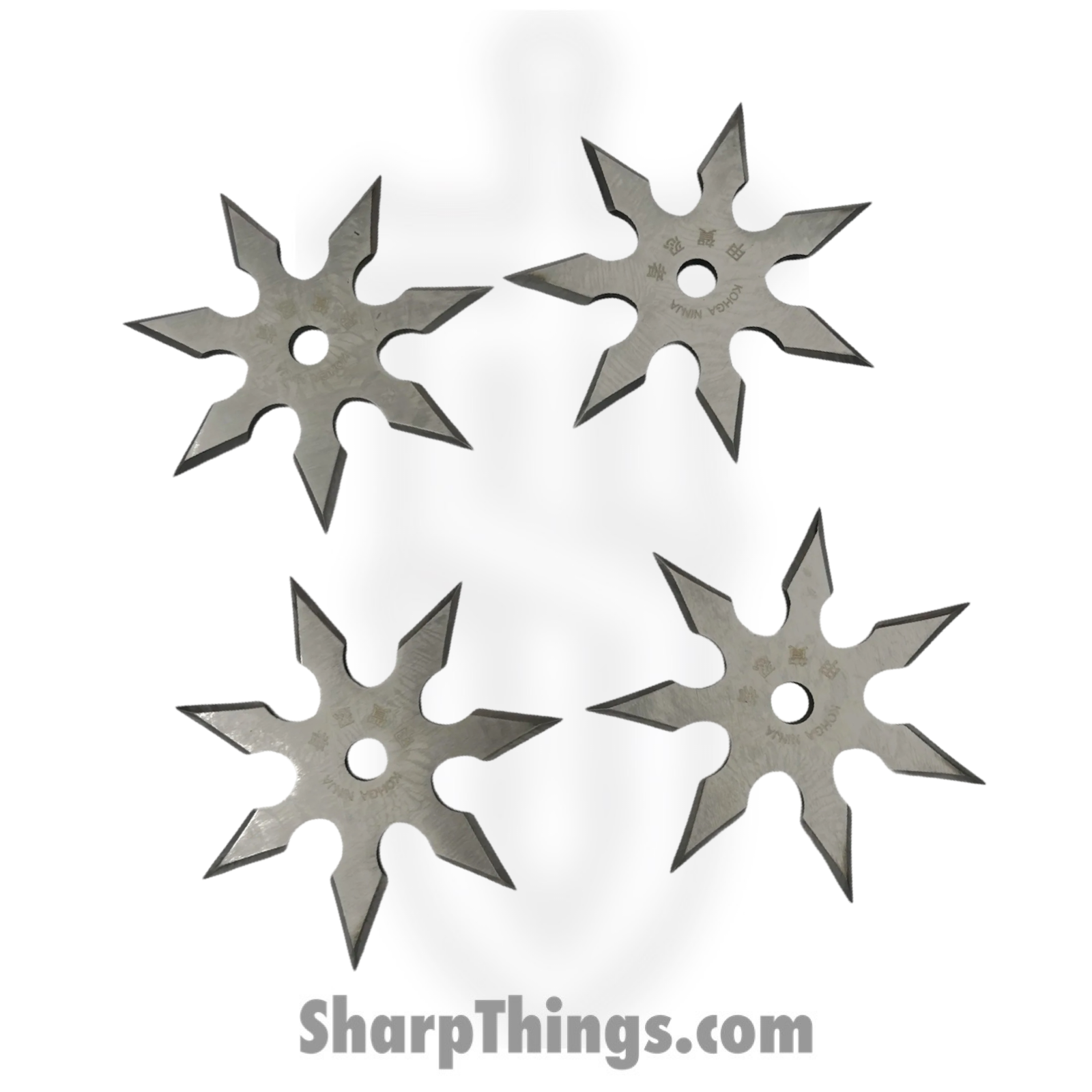 VOC - TS-9104-SL-4 - 4in 7 Point Ninja Shuriken Pack of 4 - Fixed Blade Knife - Surgical Steel - Silver