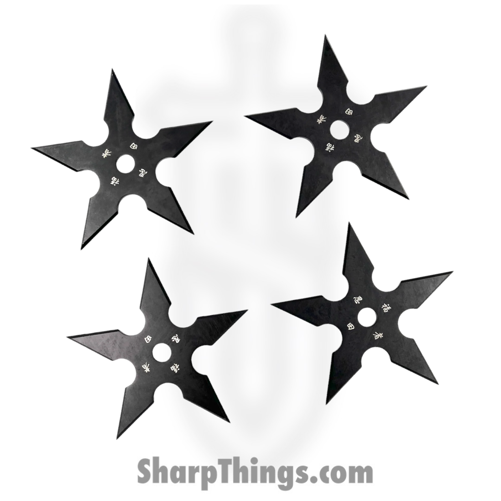 VOC - TS-9111-BK-4 - 4in 5 Point Ninja Shuriken Throwing Star - Fixed Blade Knife - Surgical Steel - Black